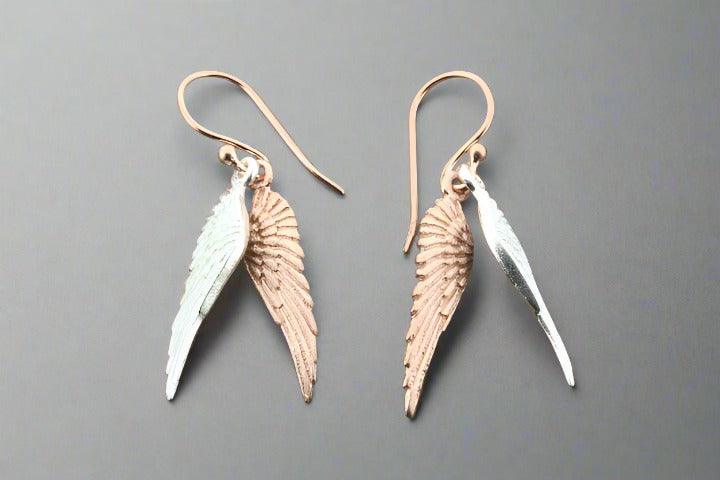 Elegant Asherah Wings Earrings in Rose Gold Over Silver - Perfect for Parties, Weddings & Special Occasions