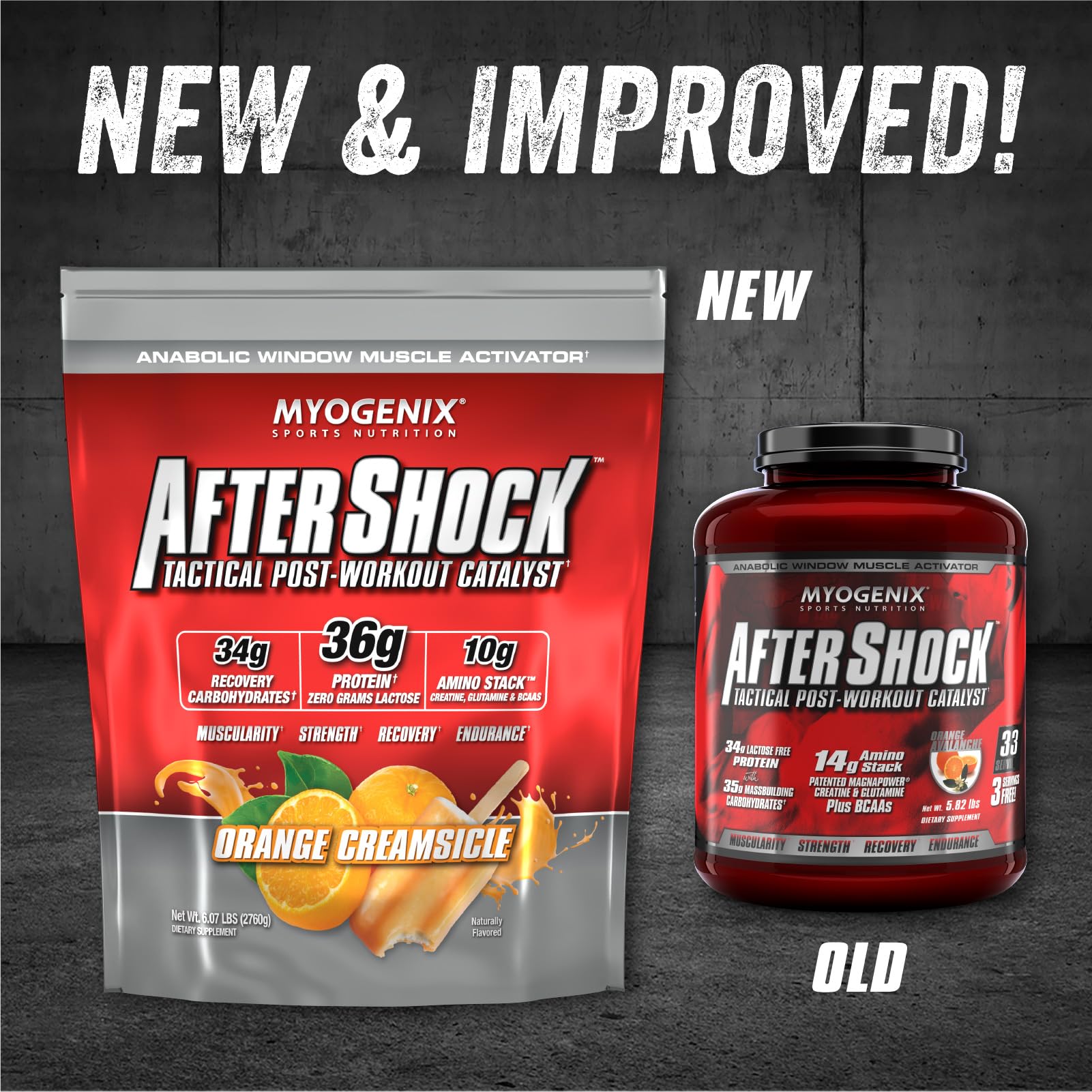 Myogenix Aftershock Post Workout Whey Protein Powder - 6lbs Orange Creamsicle | Muscle Growth & Recovery with Anabolic Whey, Mass Carbs, Creatine, Glutamine & BCAAs | Ideal for Post-Workout Shakes, Muscle Building & Athletic Performance