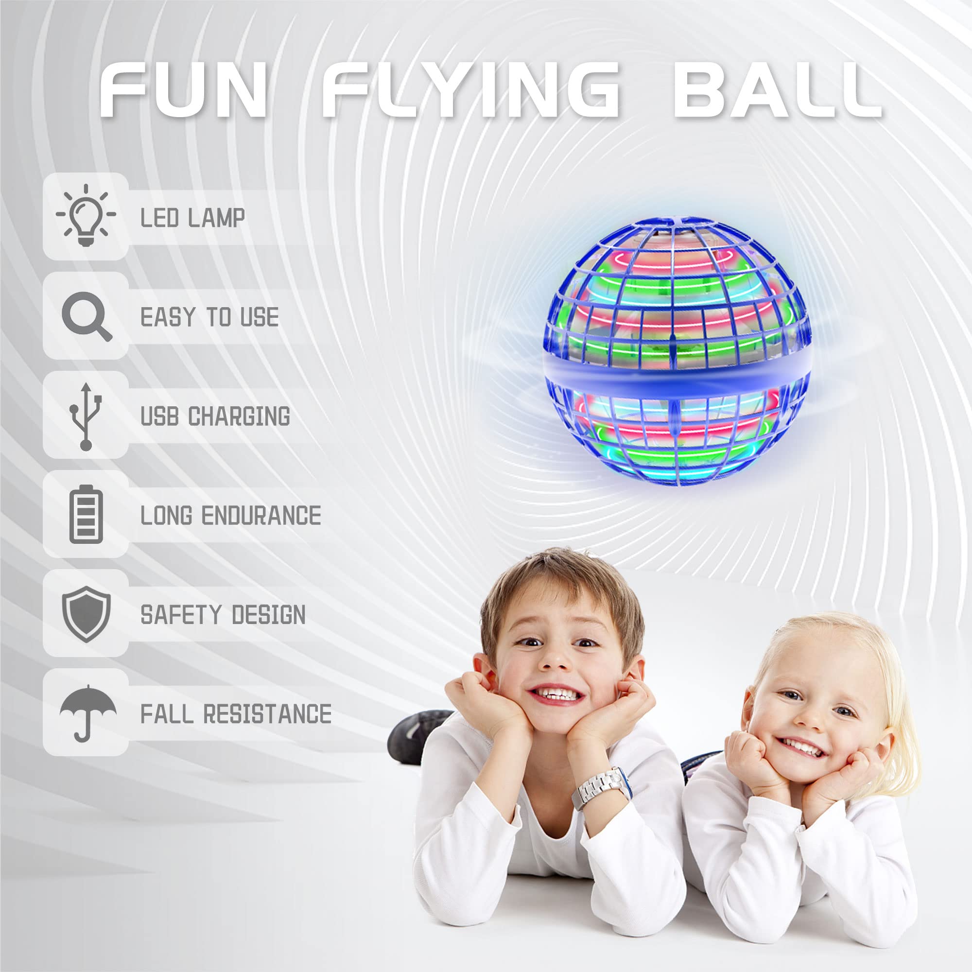 360° Rotating Hand Controlled Flying Ball Toy with LED Lights - Mini Drone Boomerang Fly Spinner for Kids & Adults - Indoor/Outdoor Magic Globe (Blue) - Perfect for Parties, Backyard Fun & Stress Relief