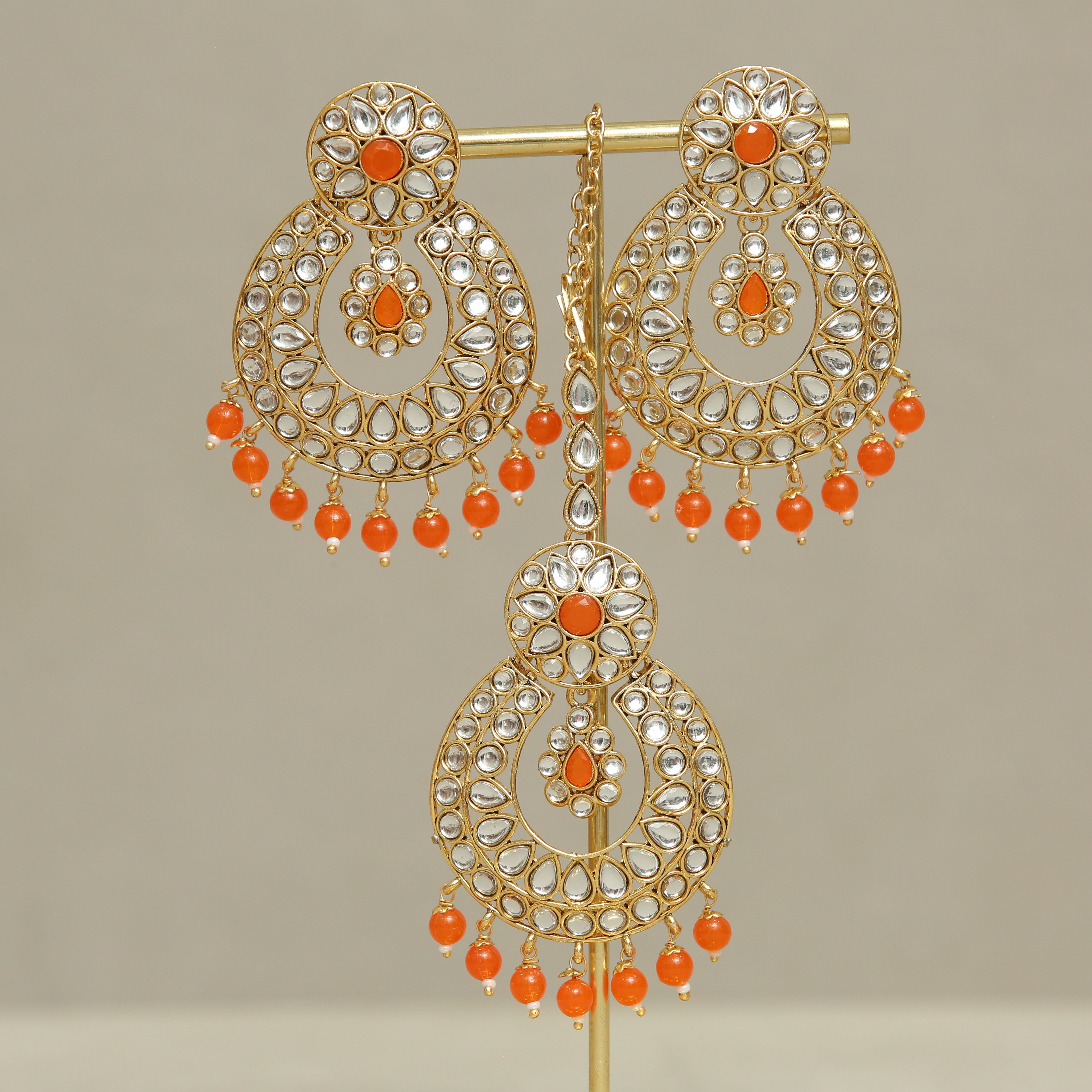 Exquisite Kundan Earrings and Tikka Set – Traditional Indian Jewelry for Weddings, Parties & Festive Occasions