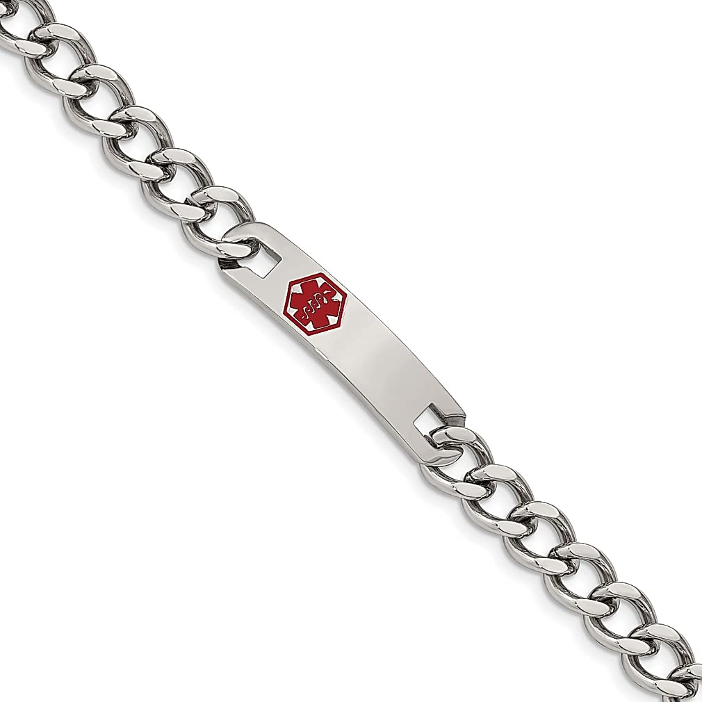 ICE CARATS Stainless Steel Medical Alert ID Bracelet - 9.5 Inch Curb Chain Fashion Jewelry for Women - Perfect Gift for Her - Ideal for Everyday Wear, Travel & Emergency Situations