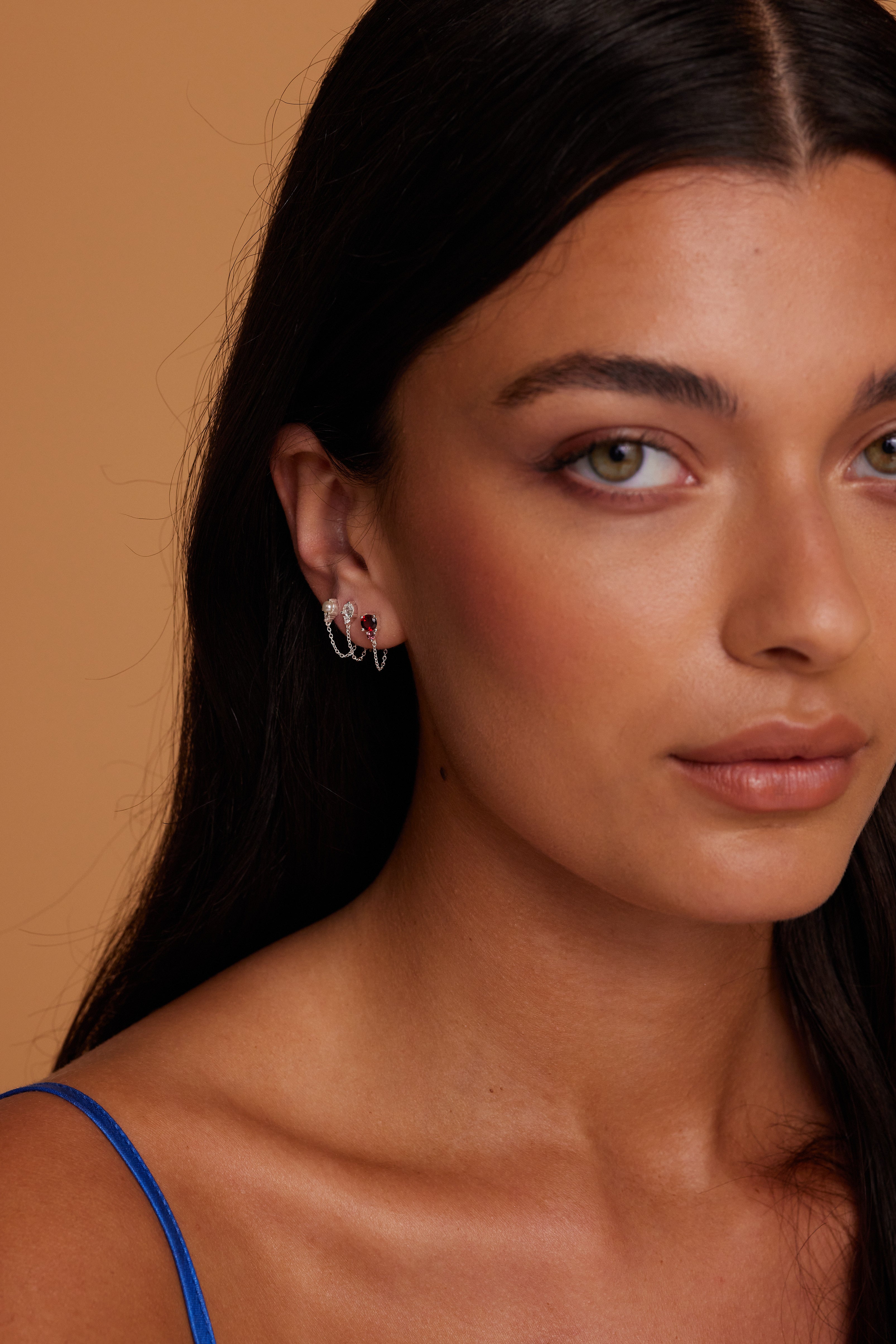 January Birthstone Silver Stud Earrings with Ombre Garnet - Perfect for Birthday Gifts, Anniversary & Everyday Elegance