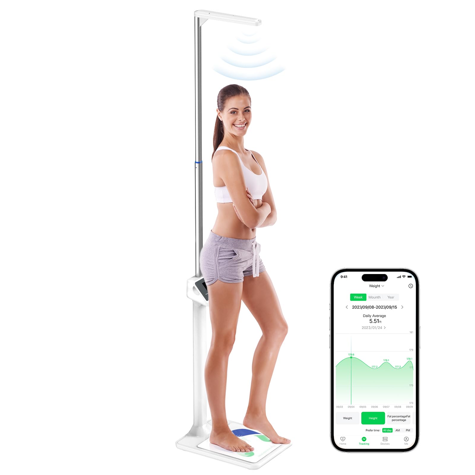 Arboleaf Digital Physician Scale with Ultrasonic Height Measurement - Smart Body Composition Analyzer for Weight, BMI, Body Fat - FSA/HSA Eligible (11-485lb, 6ft 4.8in) - Perfect for Home Gym & Health Tracking