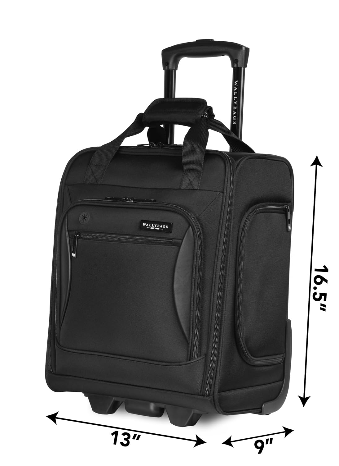 WallyBags 16-Inch Underseat Carry-On Luggage with Padded Laptop Compartment & Electronics Pockets - Perfect for Air Travel, Business Trips & Commuting