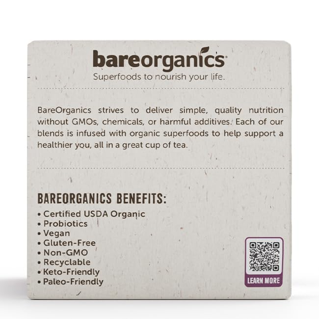 BareOrganics Daily Defense Tea - Organic Superfood & Probiotic Blend, 10 Individually Wrapped Tea Bags | Immune Support & Wellness Boost for Busy Lifestyles