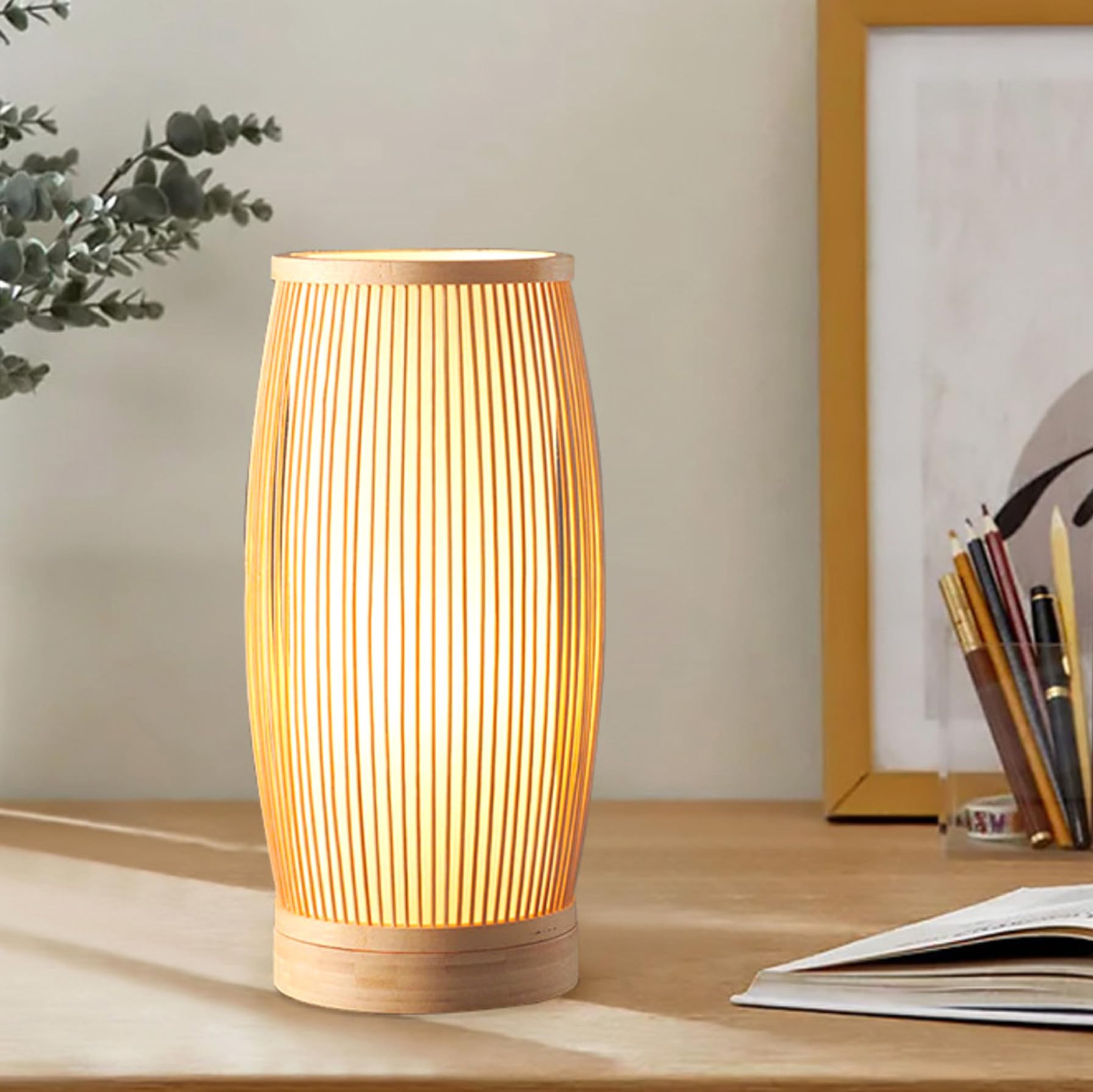 Rustic Bamboo Table Lamp - Handmade Decorative Night Light for Bedroom, Living Room, Restaurant | Mood Lighting & Ambient Illumination | Perfect for Cozy Nights, Romantic Dinners, and Relaxing Spaces