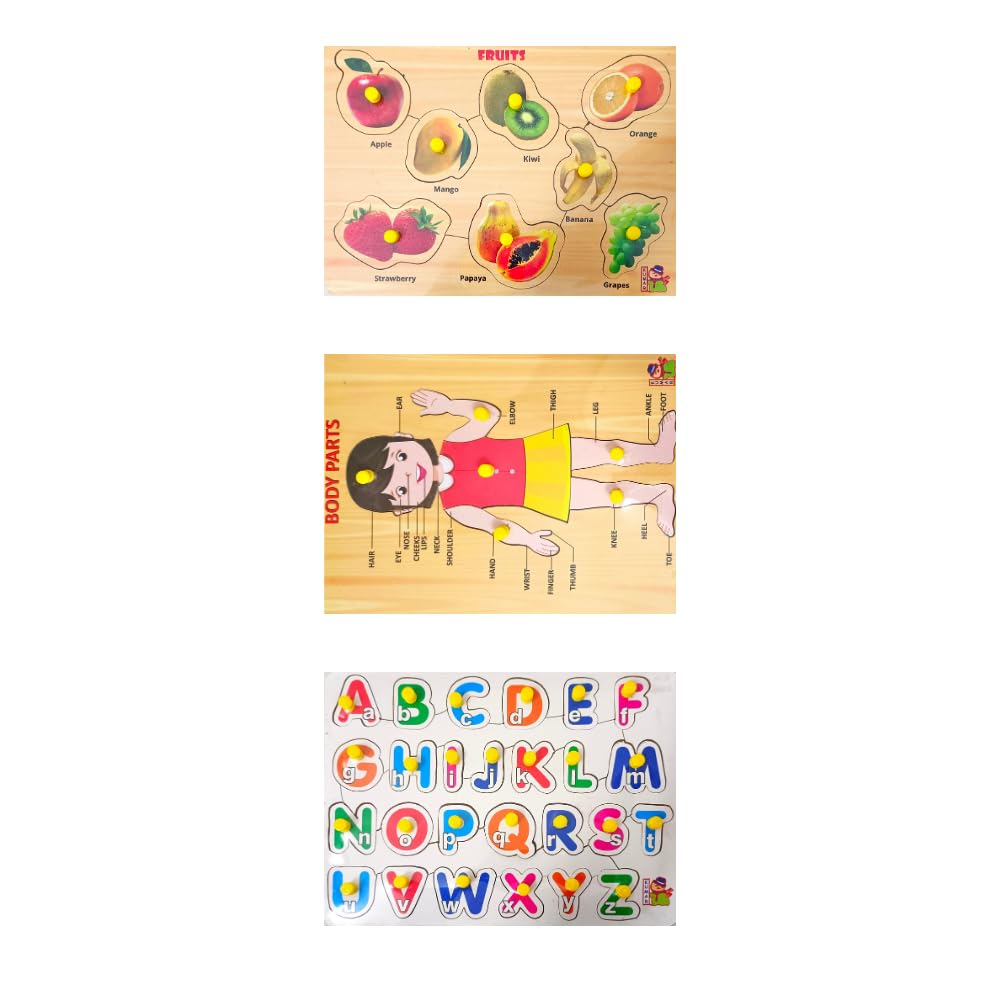 **Wooden Learning Boards for Kids & Adults - Educational Wooden Puzzle Toys Set (Fruits, ABCs, Numbers 1-20, Domestic & Wild Animals, Birds) - Perfect for Preschool Learning, Family Game Night & Montessori Activities**