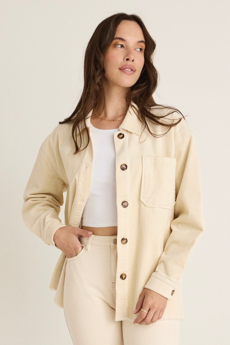Friday Ecru Oversized Shacket - Women's Casual Button-Up Shirt Jacket for Fall & Winter | Perfect for Layering, Outdoor Activities & Streetwear Fashion
