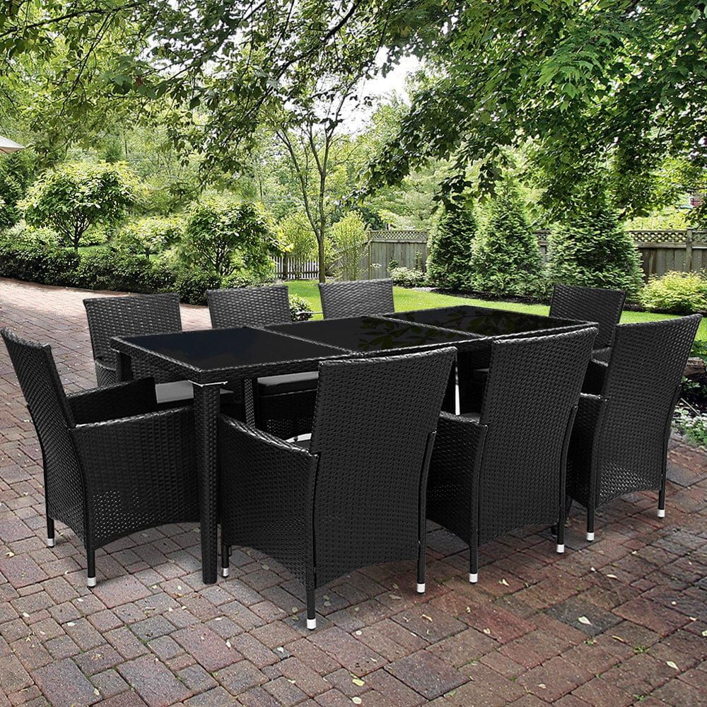 Gardeon 9-Piece Outdoor Dining Set in Black - Perfect for Patio, Garden & Backyard Entertaining