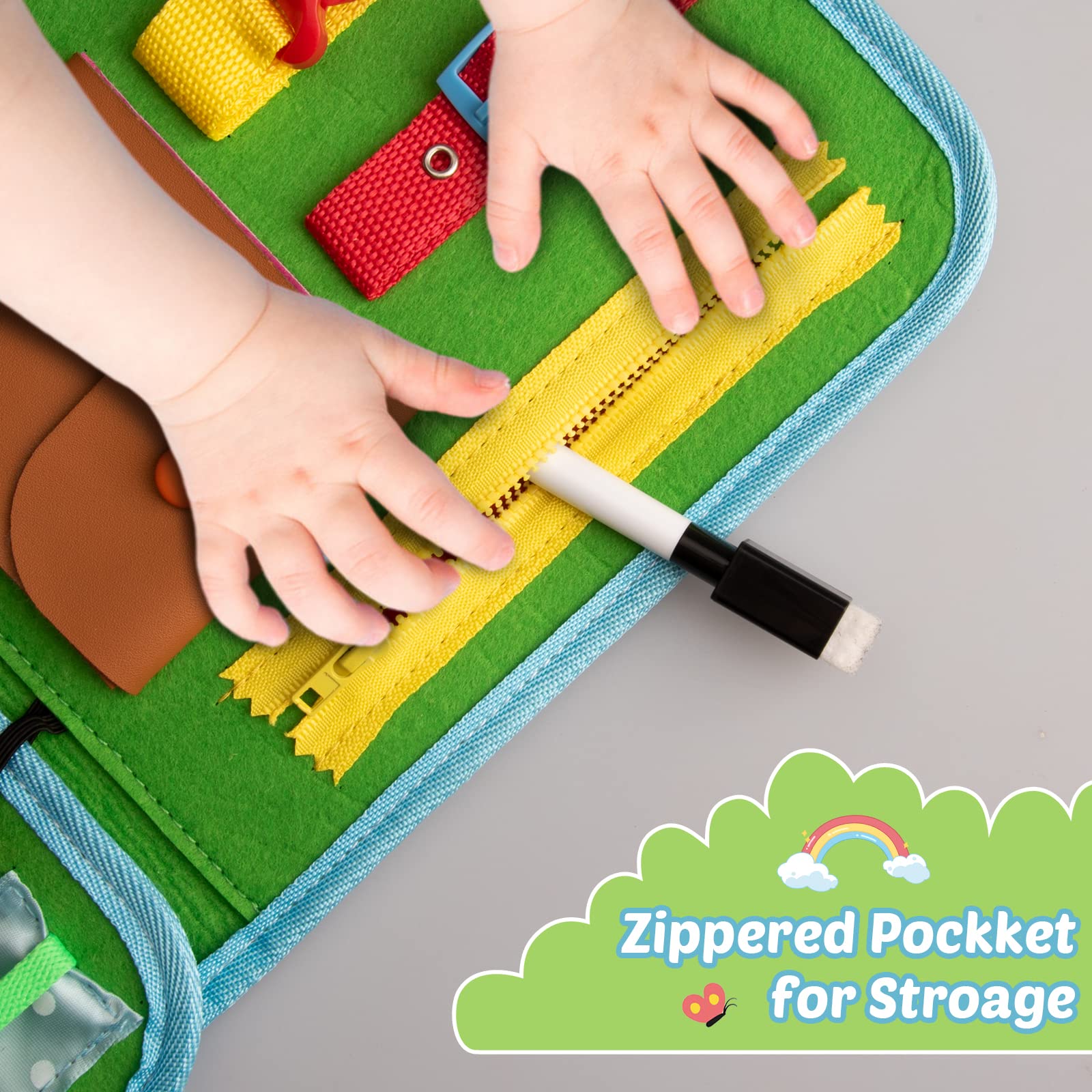 Montessori Busy Board for Toddlers 1-4 Years - Sensory Travel Toy for Fine Motor Skills - Perfect for Preschool & Airplane Activities
