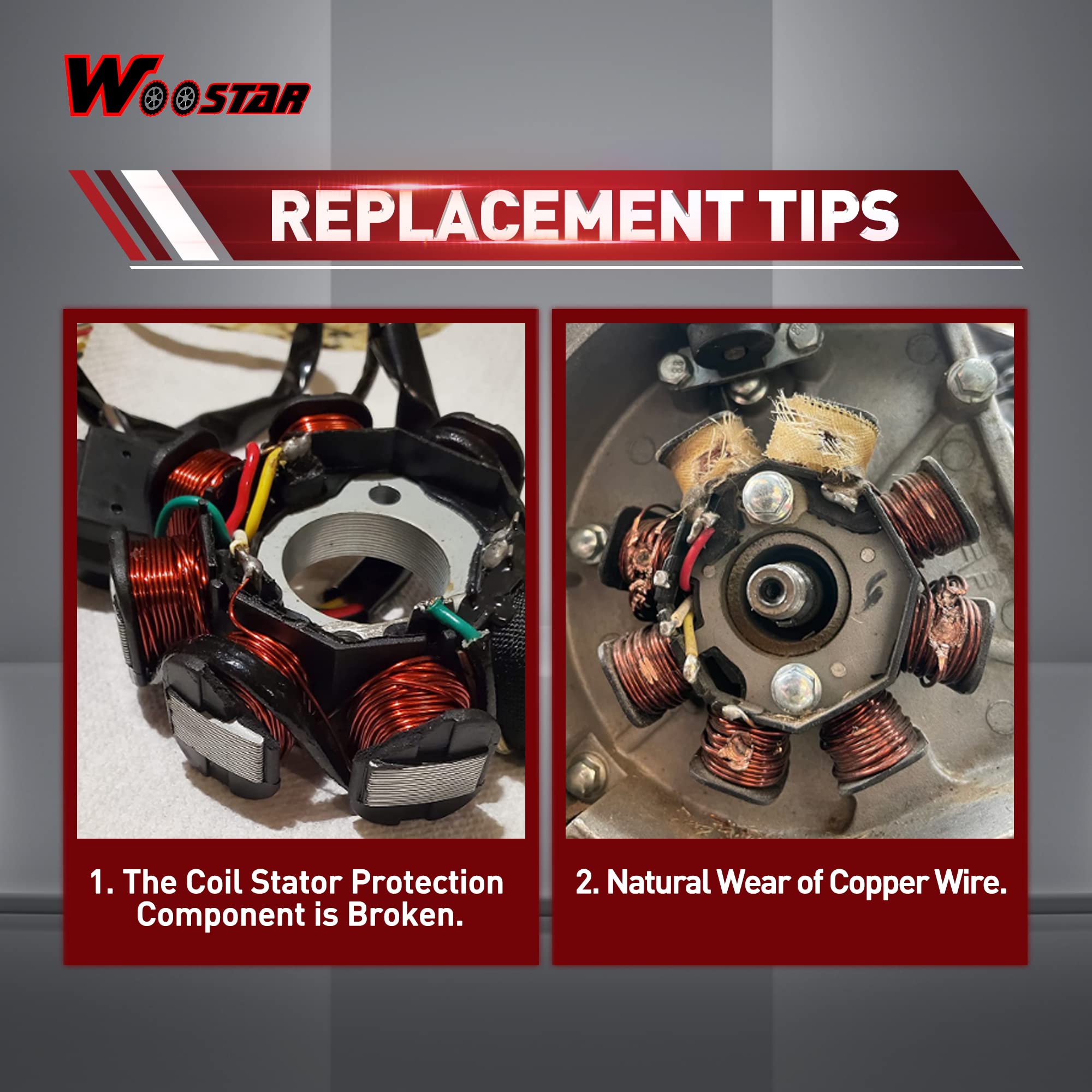 WOOSTAR 6 Coil 5 Wire Ignition Stator Magneto Replacement for GY6 50cc-125cc Scooters, Mopeds, Go Karts, ATVs & Dirt Bikes - Compatible with TaoTao, 4 Wheelers & Pit Bikes - Perfect for Engine Repair & Performance Upgrades