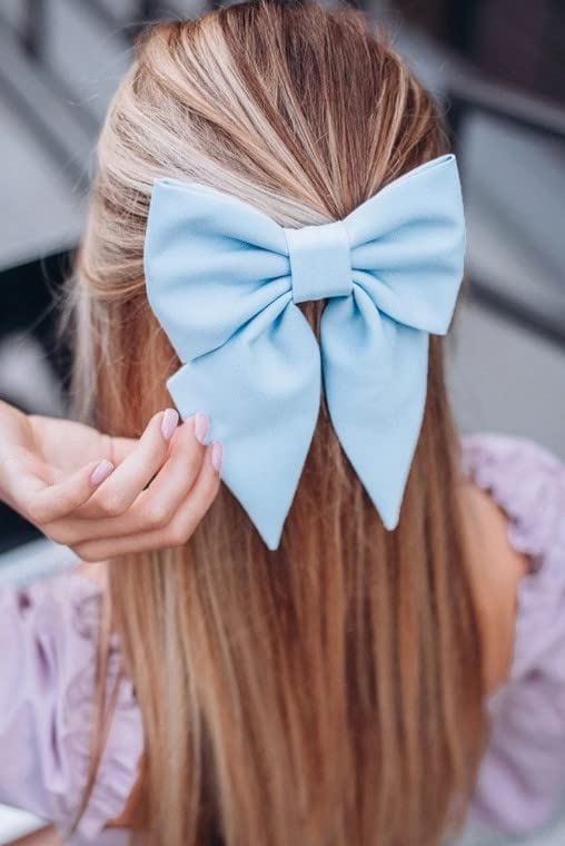 Xcilos Large Satin Hair Bows for Girls & Women - 3 Pack Silk-Style French Bow Hair Clips with Long Tail - Elegant Hair Barrettes & Ribbon Bows for Parties, Weddings & Daily Fashion Accessories (Random Colors)