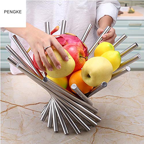 Stainless Steel Rotating Fruit Bowl for Kitchen Countertop - Creative Fruit Basket & Vegetable Storage Organizer - Perfect for Living Room, Dining Room & Home Decor - Ideal for Fresh Fruits, Bread & Snacks Display