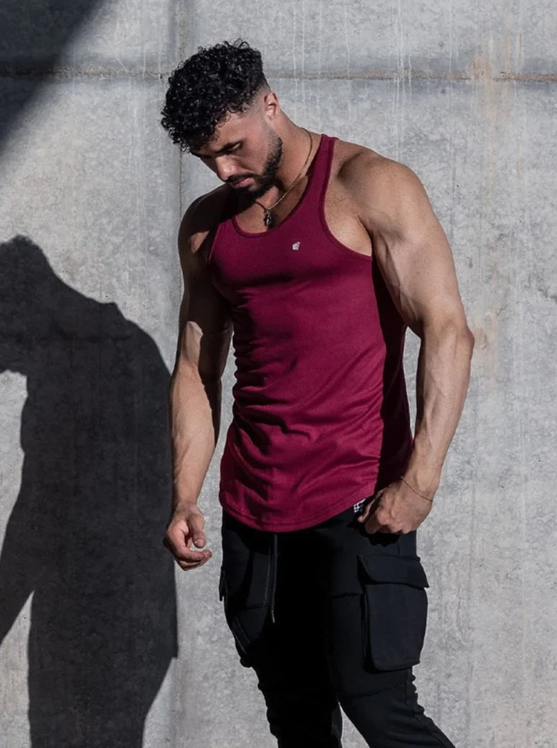 Jed North Men's Microfiber Dri-Fit Tank Top - Moisture Wicking Athletic Shirt for Workout & Running - Maroon Red Color