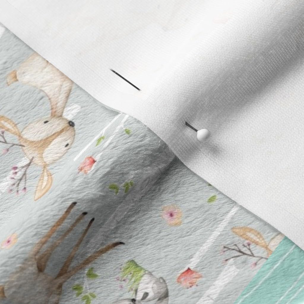 Woodland Animals Printed Minky Fabric by The Yard - Deer Fox Raccoon Patchwork Quilt Top for Baby Blankets & Sewing Projects - Soft Plush Backing for DIY Quilting, Nursery Decor & Cozy Home Textiles