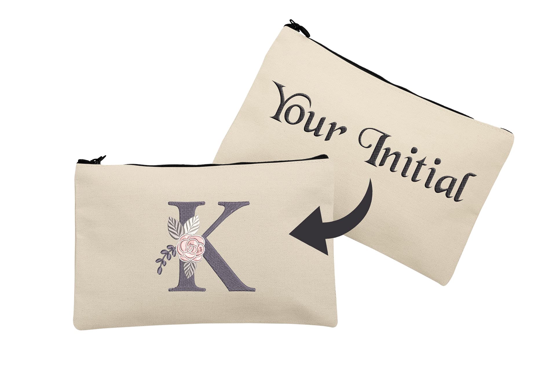 Custom Monogrammed Makeup Bag with Embroidered Initial - Personalized Travel Cosmetic Pouch & Multi-Purpose Clutch for Women | Perfect for Travel, Gym, Bridal Party & Daily Essentials