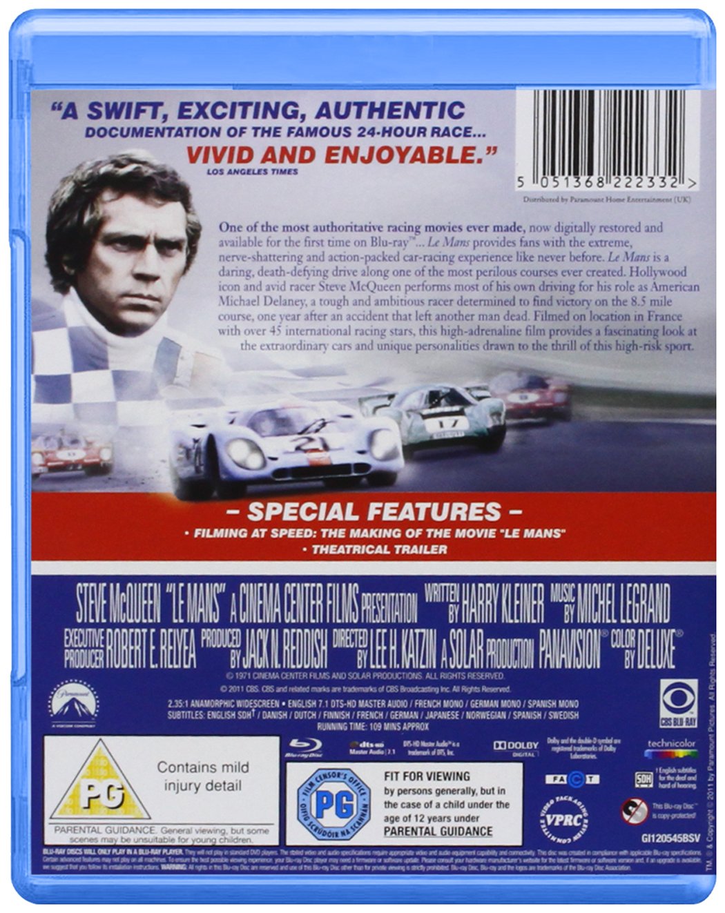 Le Mans Blu-ray 1971 Region Free - Classic Racing Movie for Film Collectors & Motorsport Fans