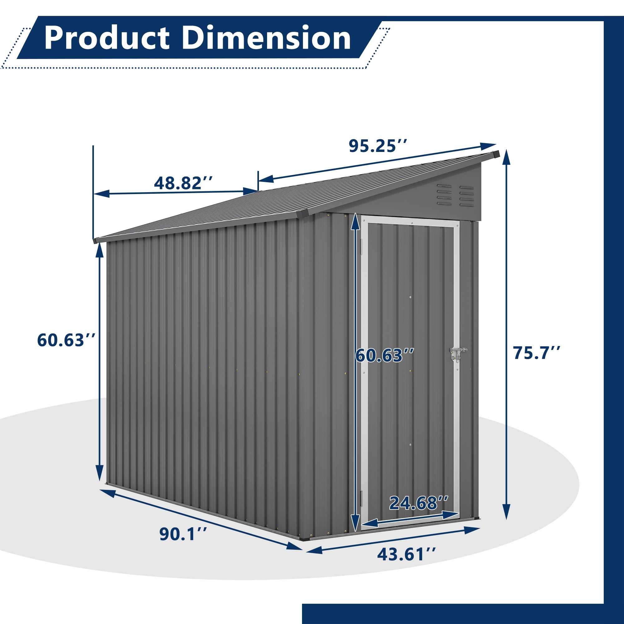 4' x 8' Lean-to Metal Storage Shed - Outdoor Garden Shed for Backyard, Patio & Yard Organization | Grey Weather-Resistant Utility Shed for Tools, Lawn Equipment & Seasonal Storage