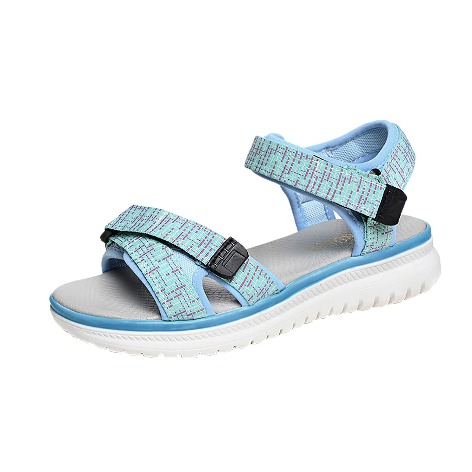 Women's Casual Wedge Sandals - Summer Black Flat Platform Sandals for Ladies | Fashion Solid Sports Style Beach Shoes | Light Blue Size 7.5 | Perfect for Outdoor, Vacation & Daily Wear