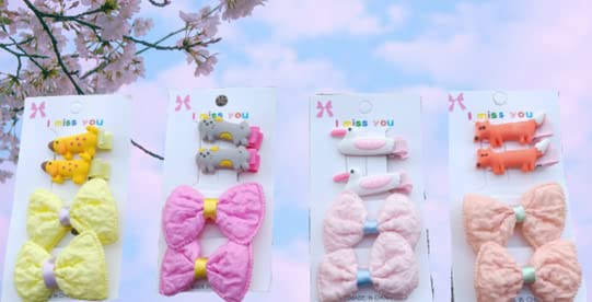 LIVECOOL Mixed Color Hair Clips for Girls - 6pcs Cute Animal & Bow Hairpins for Baby Toddlers Kids - Hair Accessories Barrettes for School, Parties & Daily Use