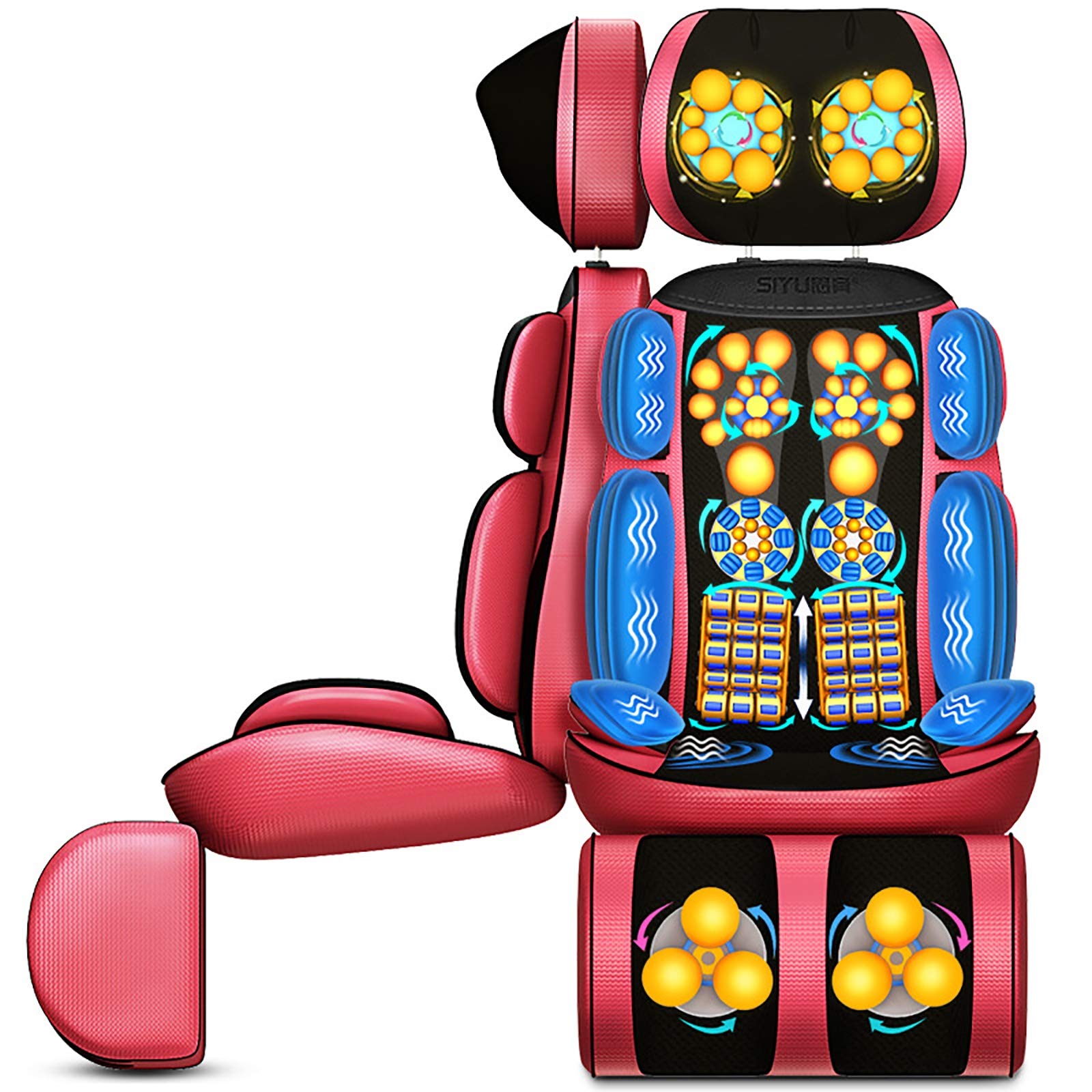 Lzour Electric Shiatsu Neck & Back Massager for Chair - Full Body Massage Mat with Heat, Kneading & Vibration - Adjustable Height for Office, Home & Car Use - Relieve Muscle Pain & Stress