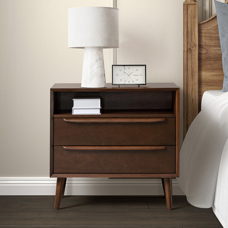 Mid Century Modern Nightstand with 2 Drawers & Built-in USB Outlets - Stylish Bedside Table for Bedroom, Living Room, or Office