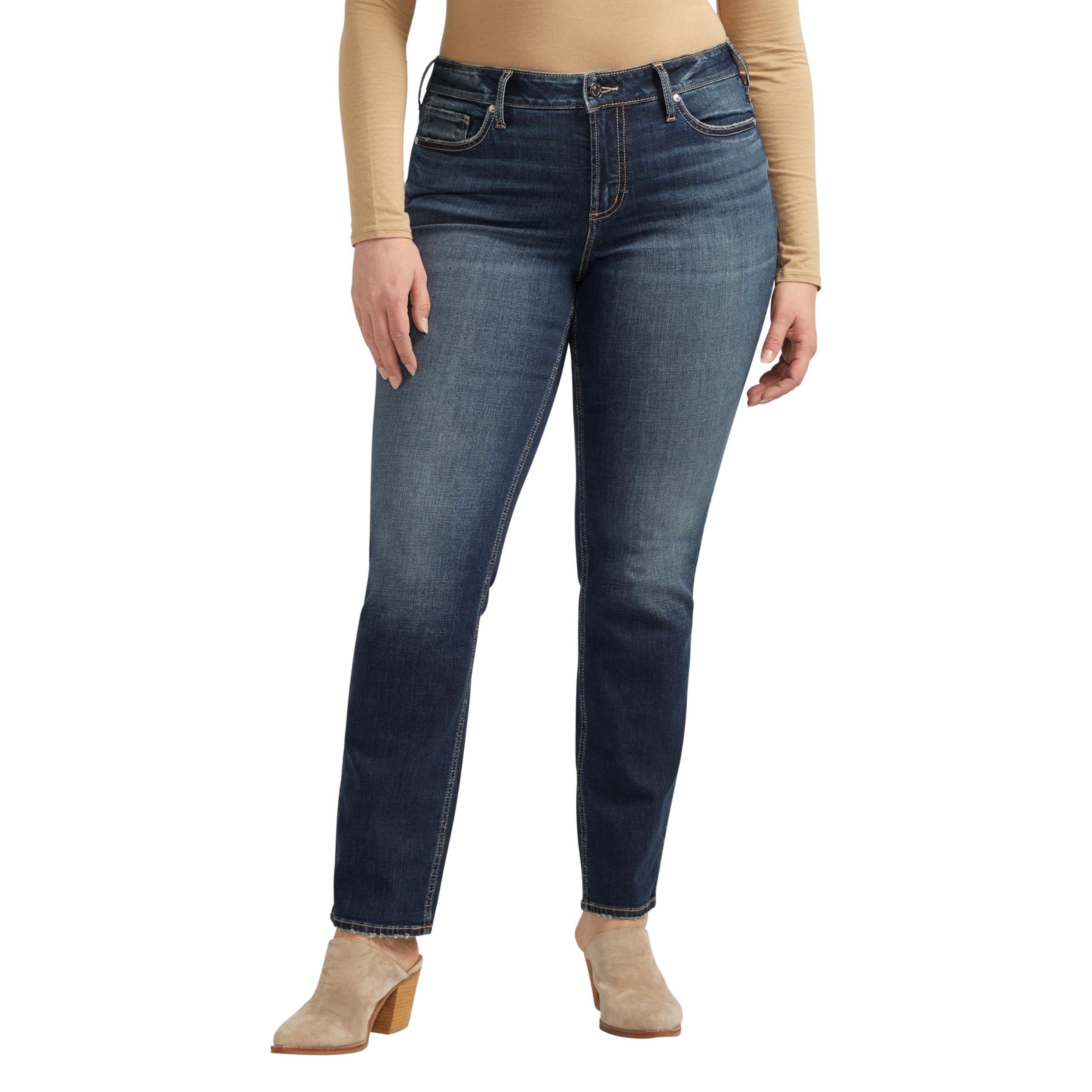 Silver Jeans Co. Women's Plus Size Suki Mid Rise Curvy Fit Capri Jeans - Comfortable Stretch Denim Pants for Casual Wear & Everyday Outfits