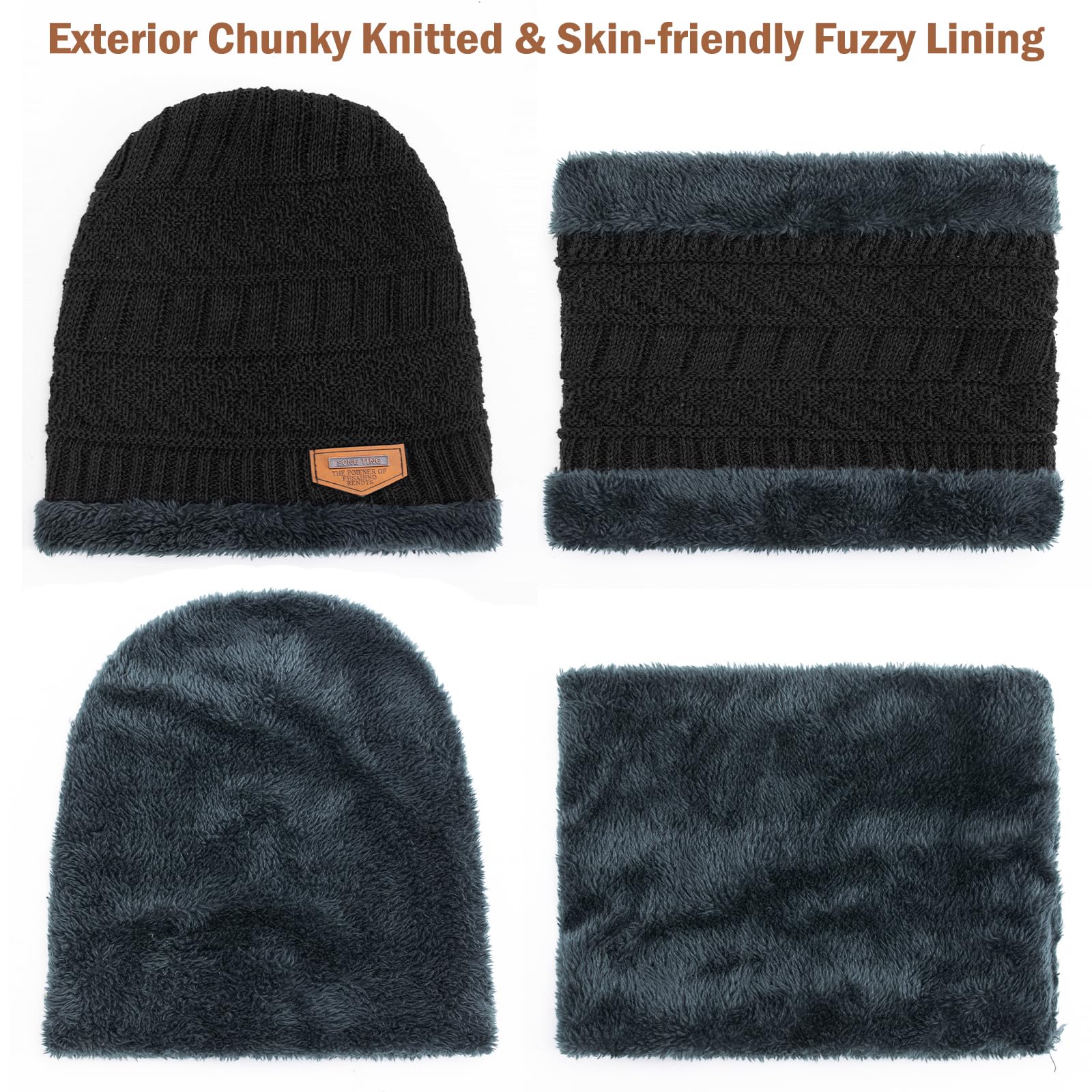 Winter Beanie Hat & Touchscreen Gloves Set - Warm Fleece Lined Skull Cap, Circle Scarf & Neck Warmer for Women & Men - Perfect for Skiing, Snowboarding & Cold Weather Activities