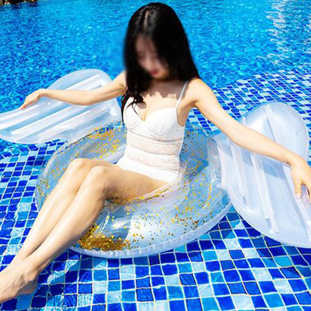 **Inflatable Sequin Swimming Ring with Shiny Wings - 90cm White Pool Float for Adults & Kids - Perfect for Summer Pool Parties, Beach Vacations & Outdoor Water Fun**