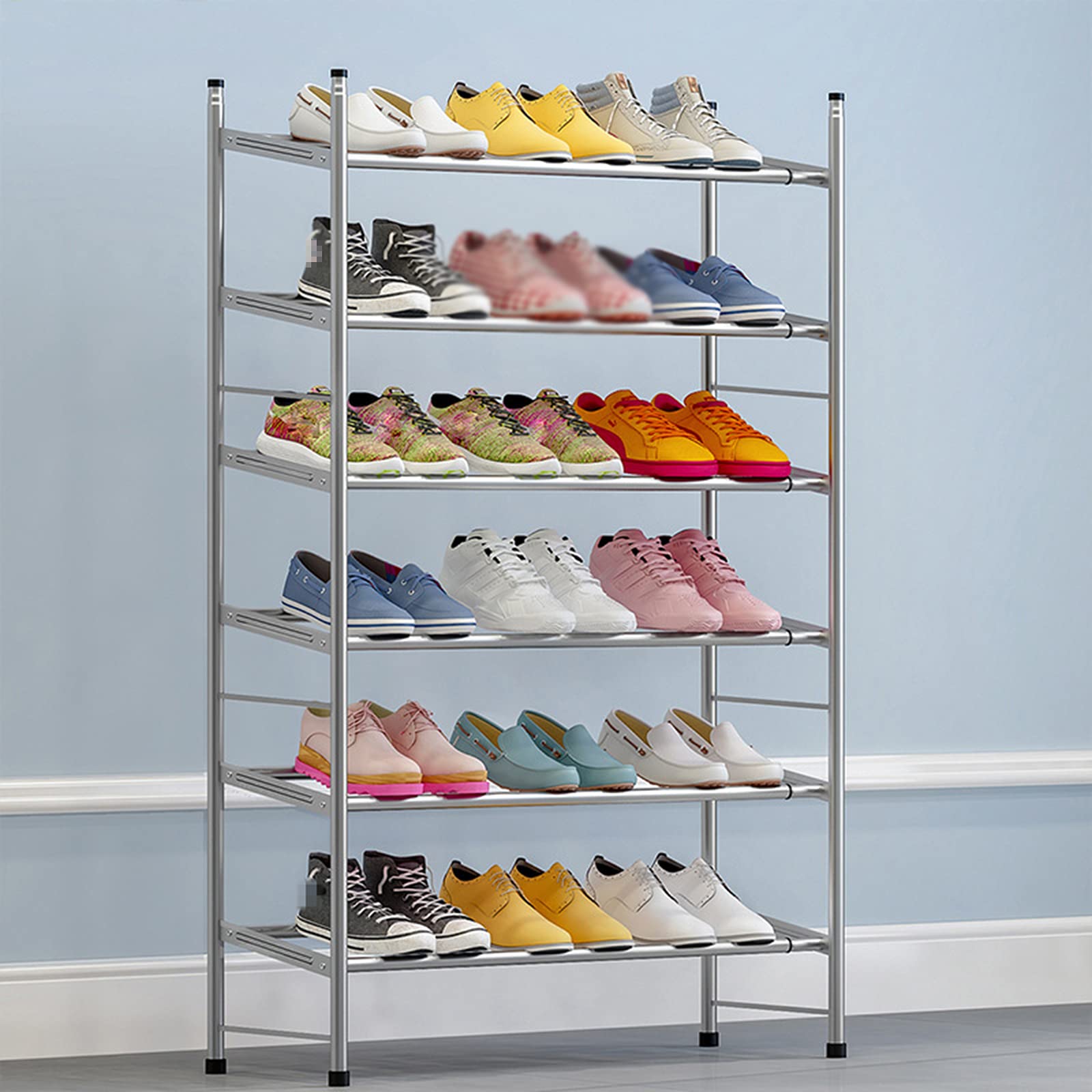JHSLXD Adjustable 6-Tier Shoe Rack for Hallway, Dorm Room & Entryway - Metal Shoe Storage Shelf (60-110cm Height) - Perfect for Organizing Sneakers, Boots & Sandals in Small Spaces