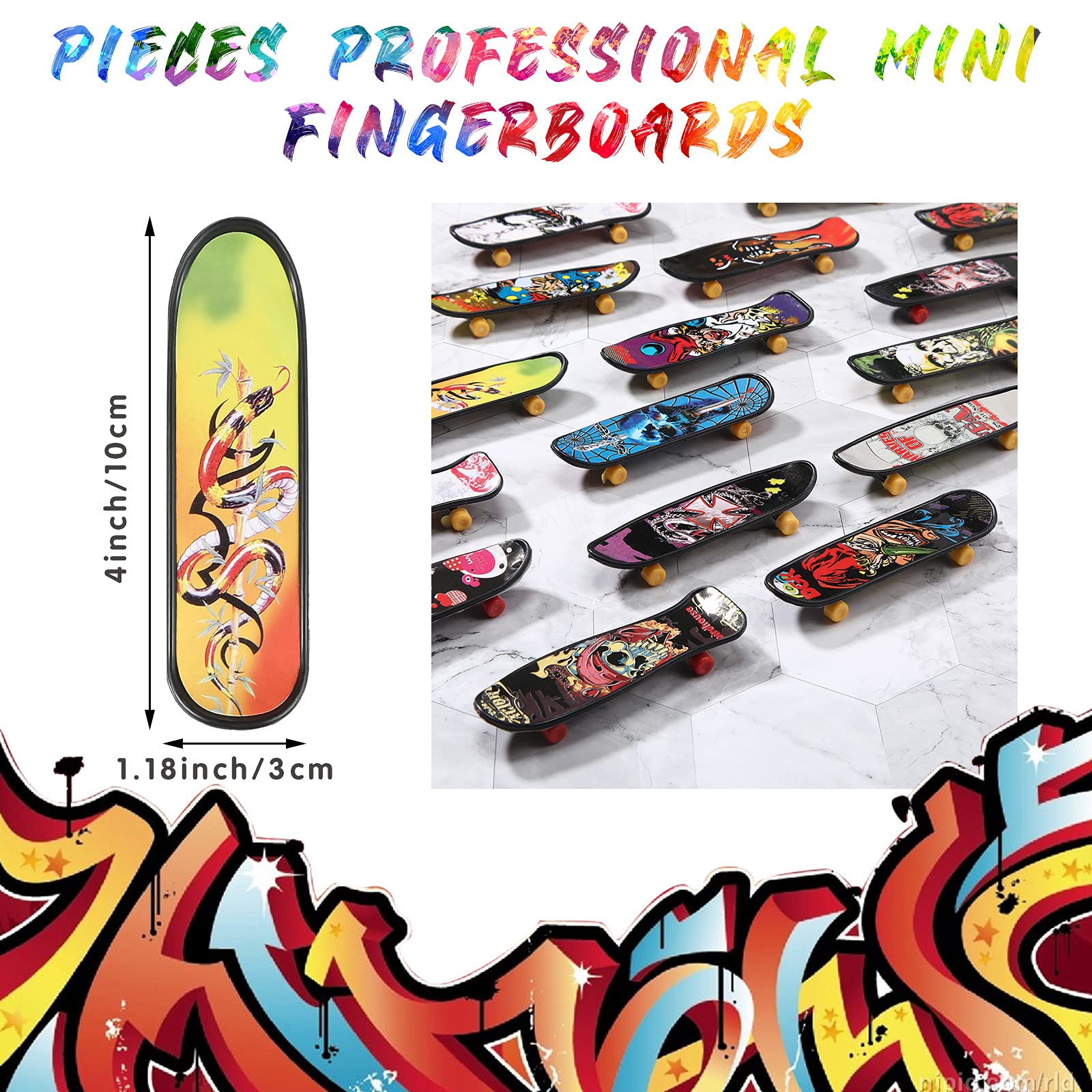 36-Piece Mini Finger Skateboard Toy Set - Double-Sided Pattern Fingerboards for Fingertip Tricks & Stunts | Perfect for Birthday Goodie Bags, Party Favors & Stress Relief Fun