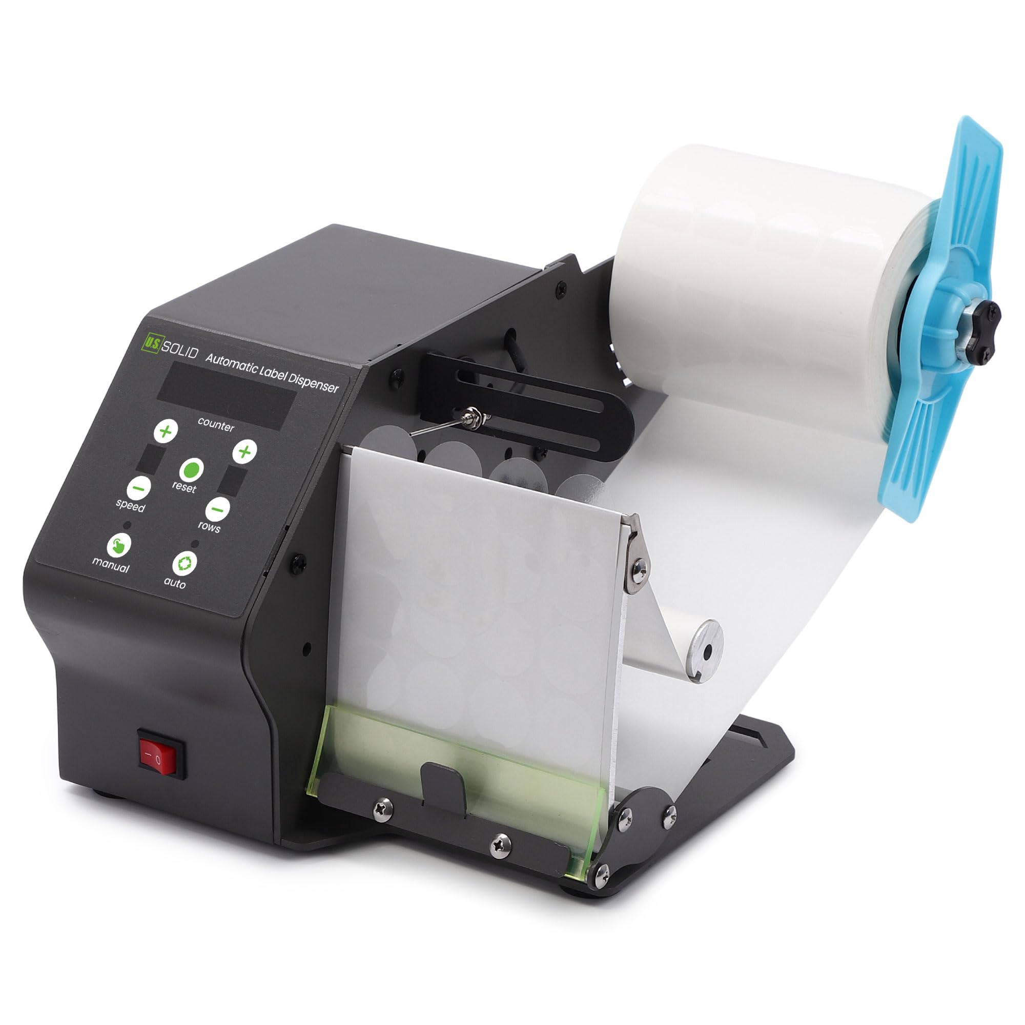 U.S. Solid Automatic Label Dispenser for Rolls & Fanfold Labels - Electric Label Applicator for Clear/Opaque Labels w/Counter, Preset Quantity & Adjustable Speed - Max 4.7