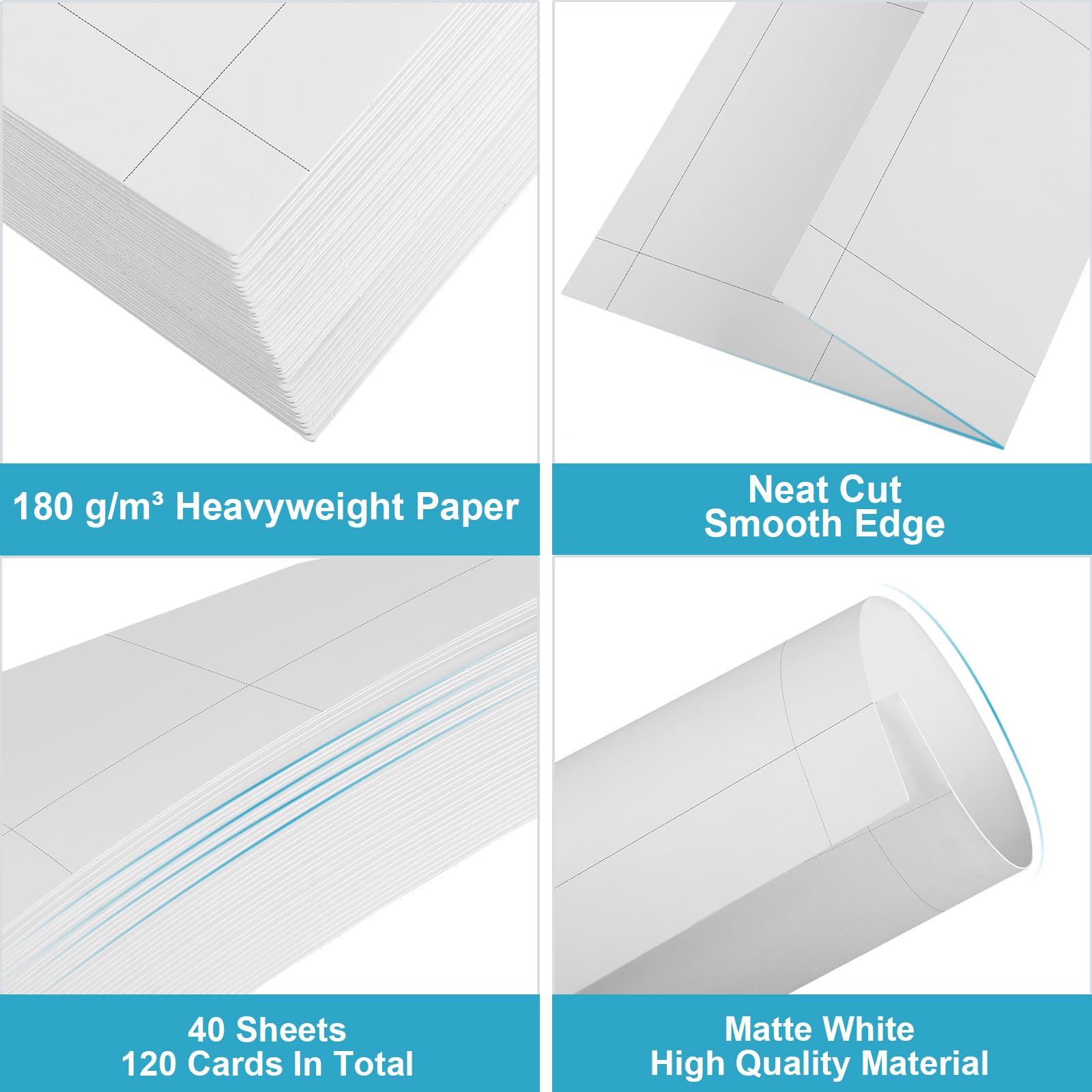 MaxGear 3x5 Inch Printable Index Cards - 120 Blank Flash Cards for Laser & Inkjet Printers | Double-Sided White Note Cards (3 Cards/Sheet, 40 Sheets) - Perfect for Study Notes, Recipe Cards & Office Organization