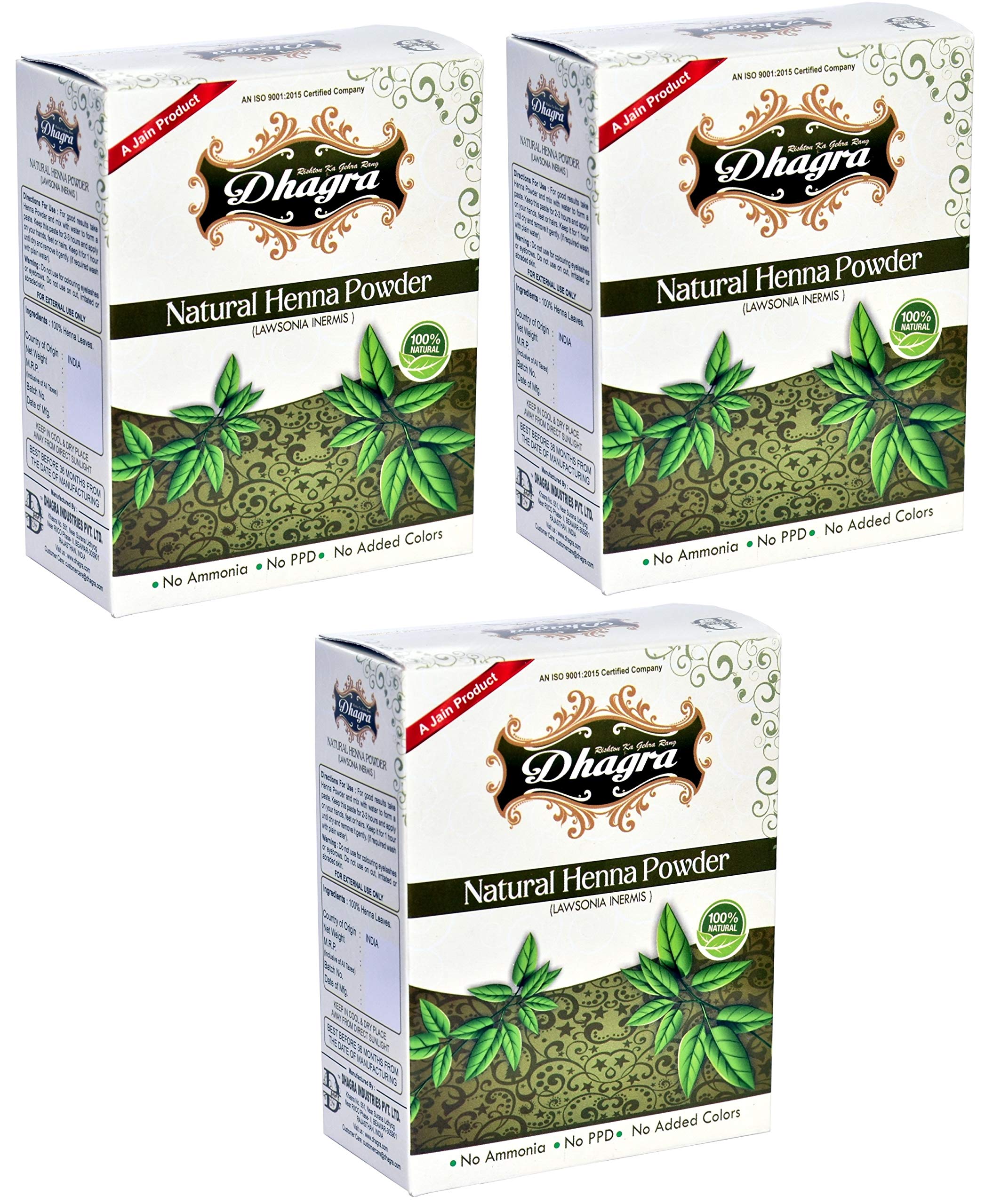 Dhagra's 100% Natural Henna Powder for Hair & Body Art - 250g (Pack of 3) | Safe, Organic Mehndi Dye for Bridal, Festivals & DIY Tattoos