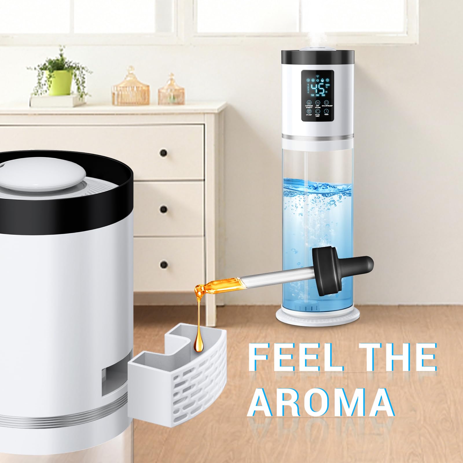 Ultrasonic Cool Mist Humidifier for Large Bedroom & Office - 8L (2.1Gal) Capacity with Clear Tank, 7-Color Ambient Light, Built-in Humidistat & Essential Oil Tray - Ultra Quiet (36dB) for Better Sleep, Air Comfort & Aromatherapy