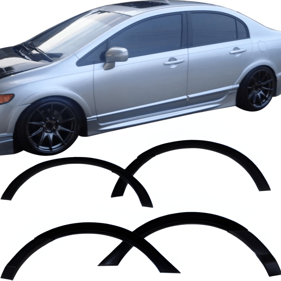 2006-2011 Honda Civic RR Style ABS Fender Flares Kit - 8 Piece Unpainted Front & Rear Wheel Arch Covers for Off-Road Protection & Stylish Upgrade