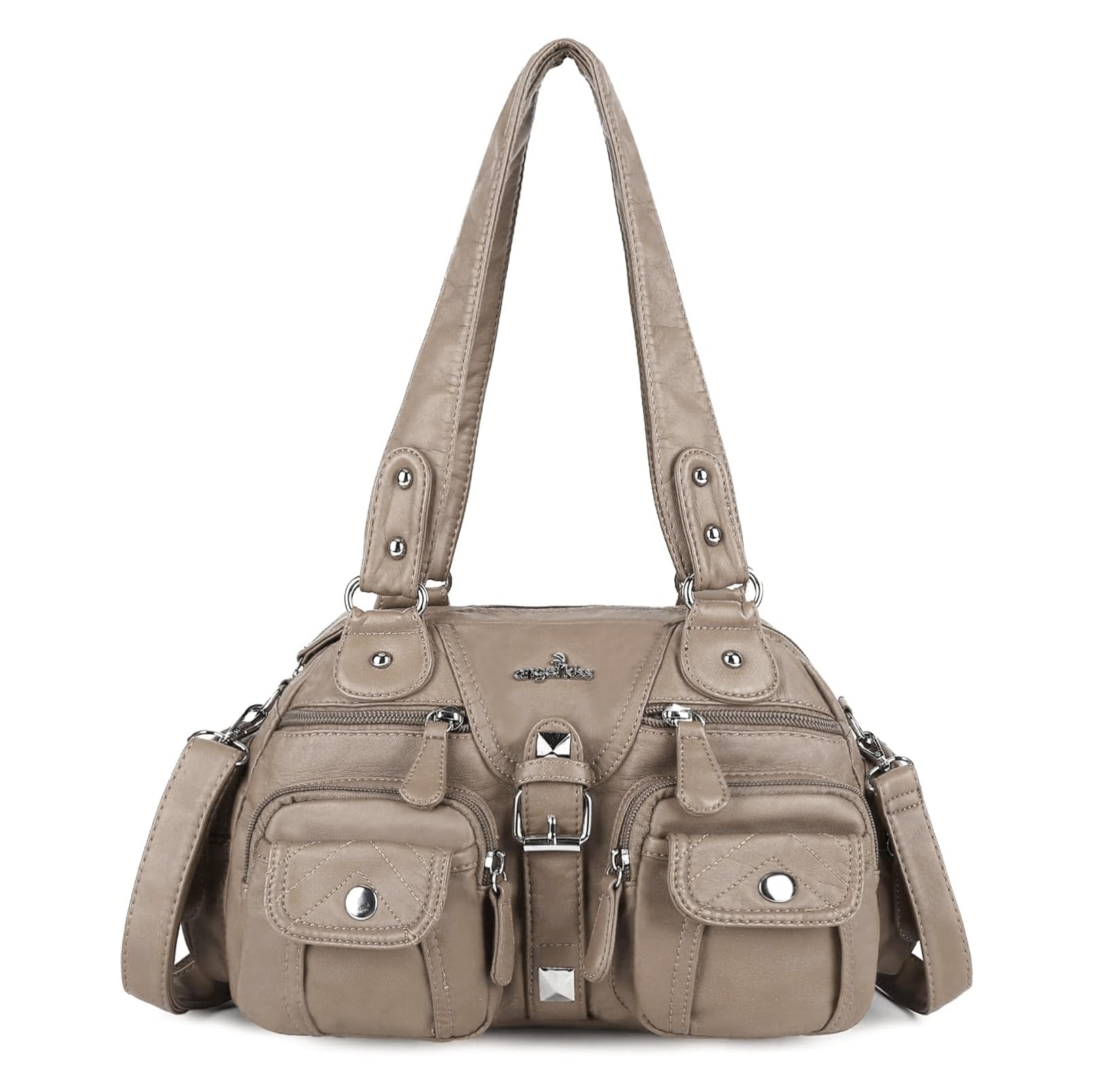 Angel Kiss Women's Hobo Crossbody Shoulder Bag - Multipocket Soft Leather Handbag with Removable Strap | Perfect for Work, Travel & Everyday Use