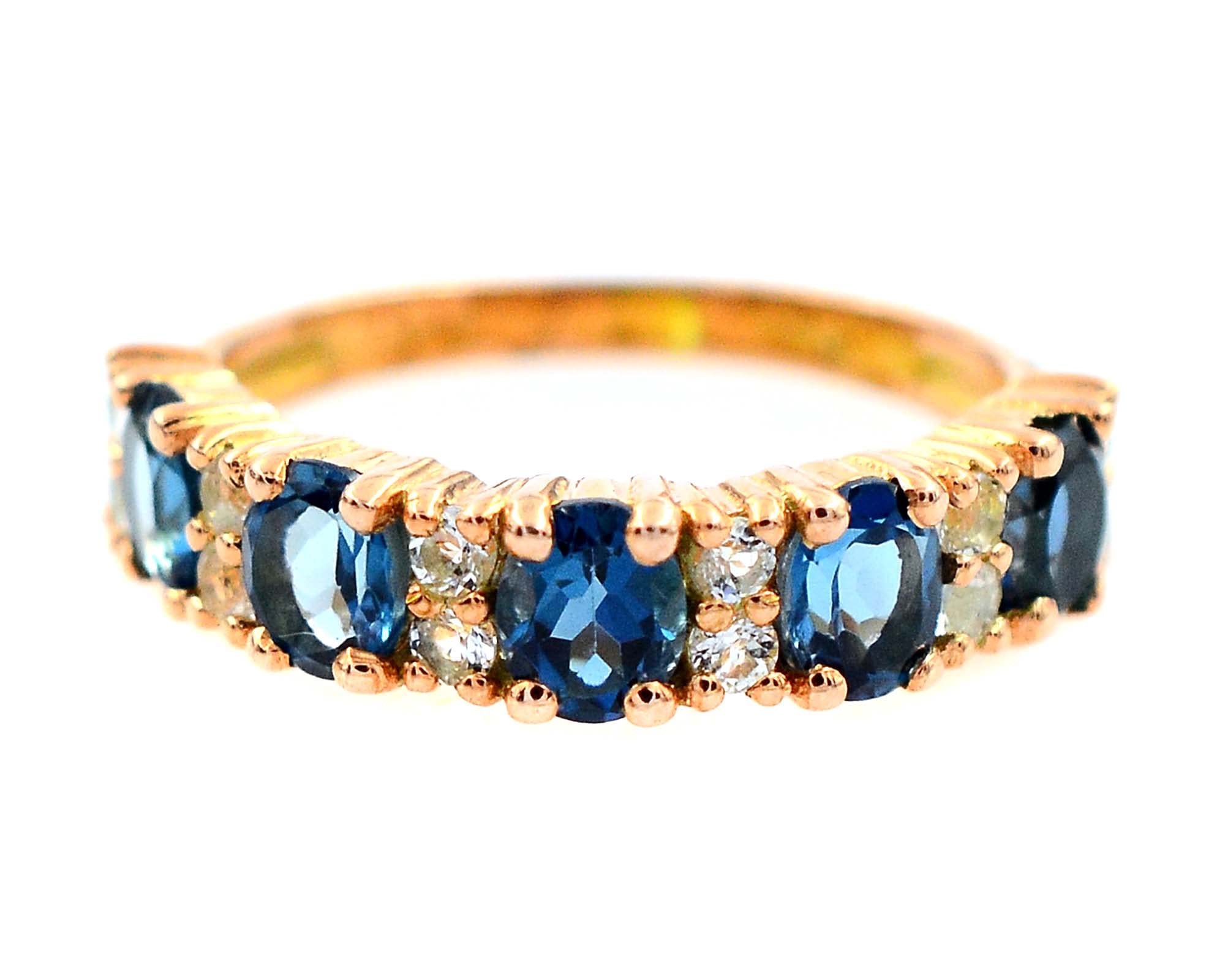 Natural December Birthstone London Blue Topaz 925 Sterling Silver 5X4mm Oval Cut Cluster Unisex Promise Ring - Perfect Gift for Girlfriend, Anniversary & Special Occasions