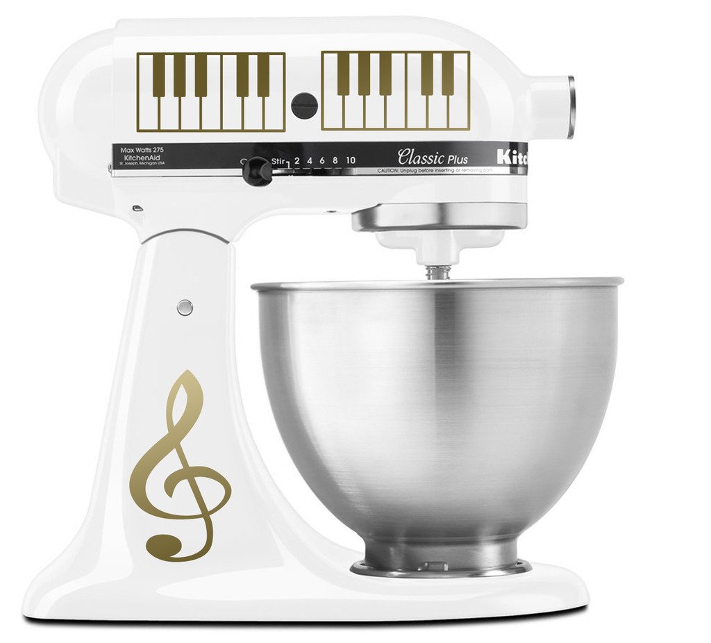 Treble Clef & Piano Keys Vinyl Decal Set - Gold Kitchen Mixer Stickers for Stand Mixers & Appliances - Perfect for Baking Enthusiasts & Music Lovers