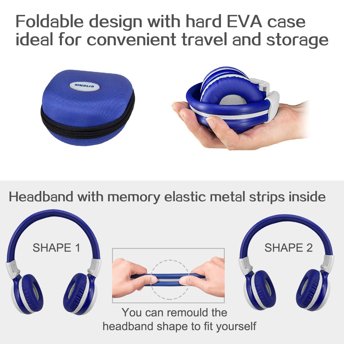 2 Pack SIMOLIO Bluetooth Headphones for Kids & Teens - Volume Limited 75dB/85dB/94dB, Wireless On-Ear Headset with Microphone & EVA Carrying Case (Mint+Grey) - Perfect for School, Travel, and Online Learning