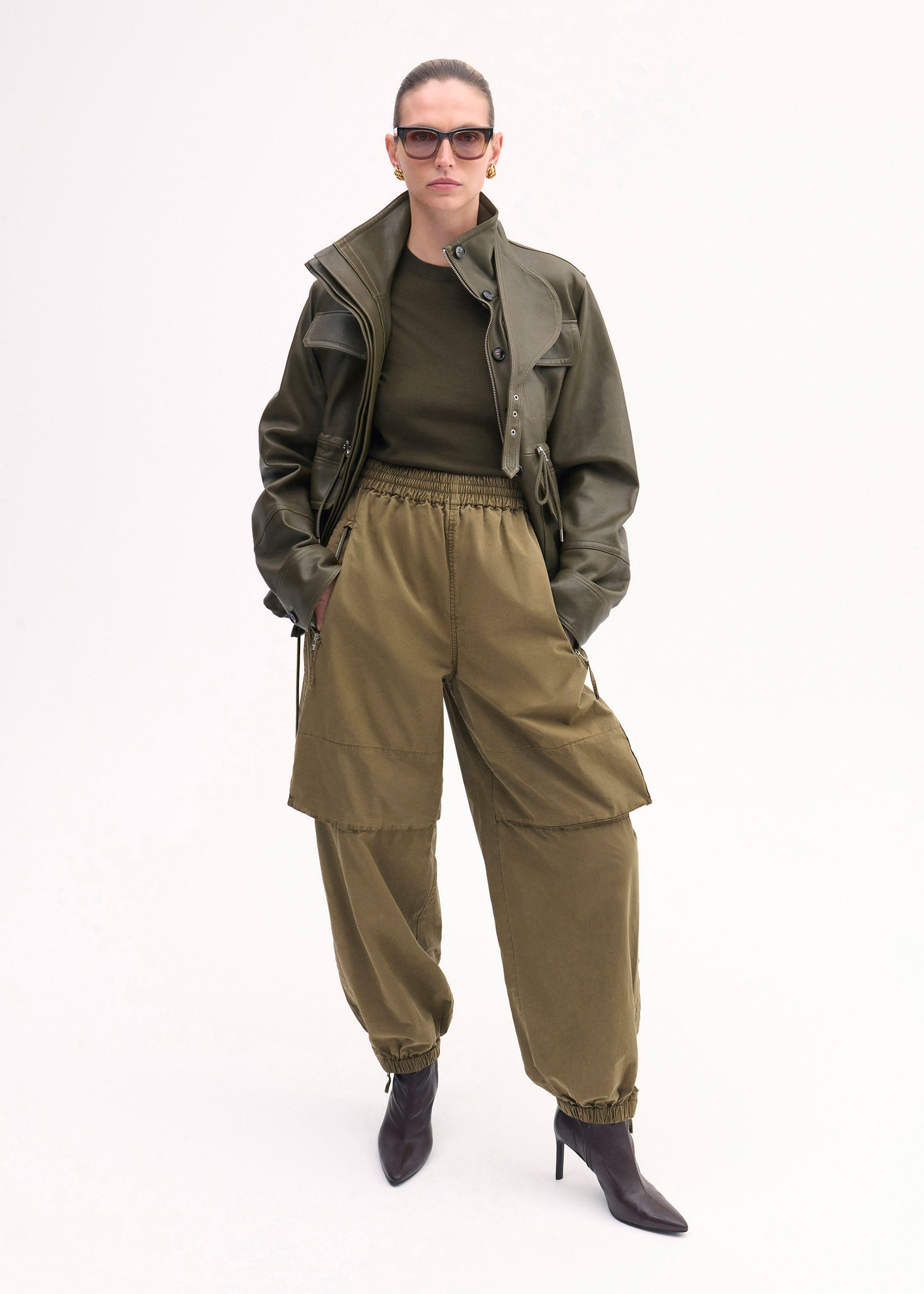 Premium Genuine Leather Military Jacket in Olive Green - Durable & Stylish Outerwear for Outdoor Adventures & Casual Wear