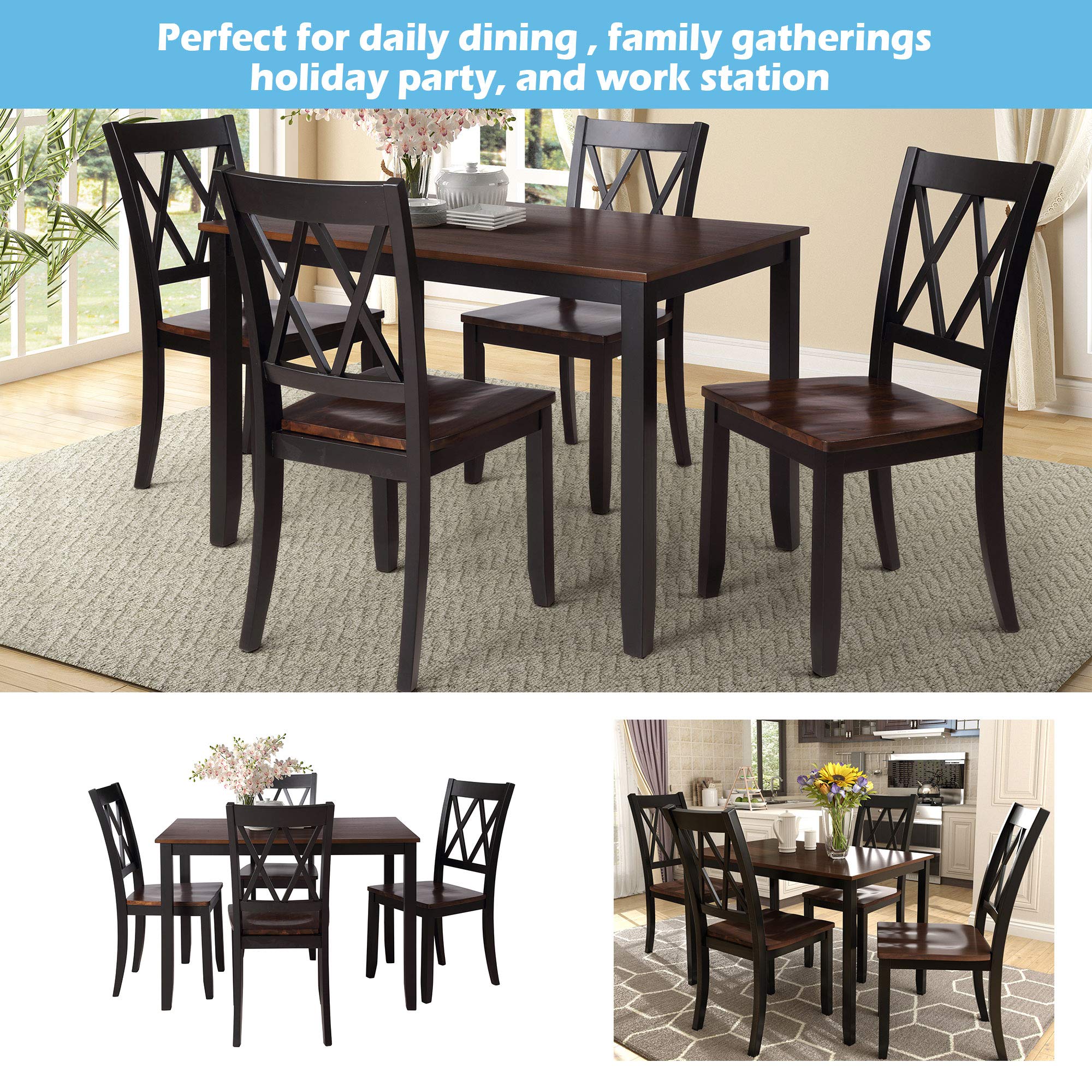 Bellemave 5-Piece Wooden Dining Table Set - Rustic Country Kitchen & Dining Room Furniture - Perfect for Family Meals, Entertaining Guests & Small Space Dinettes (Black)