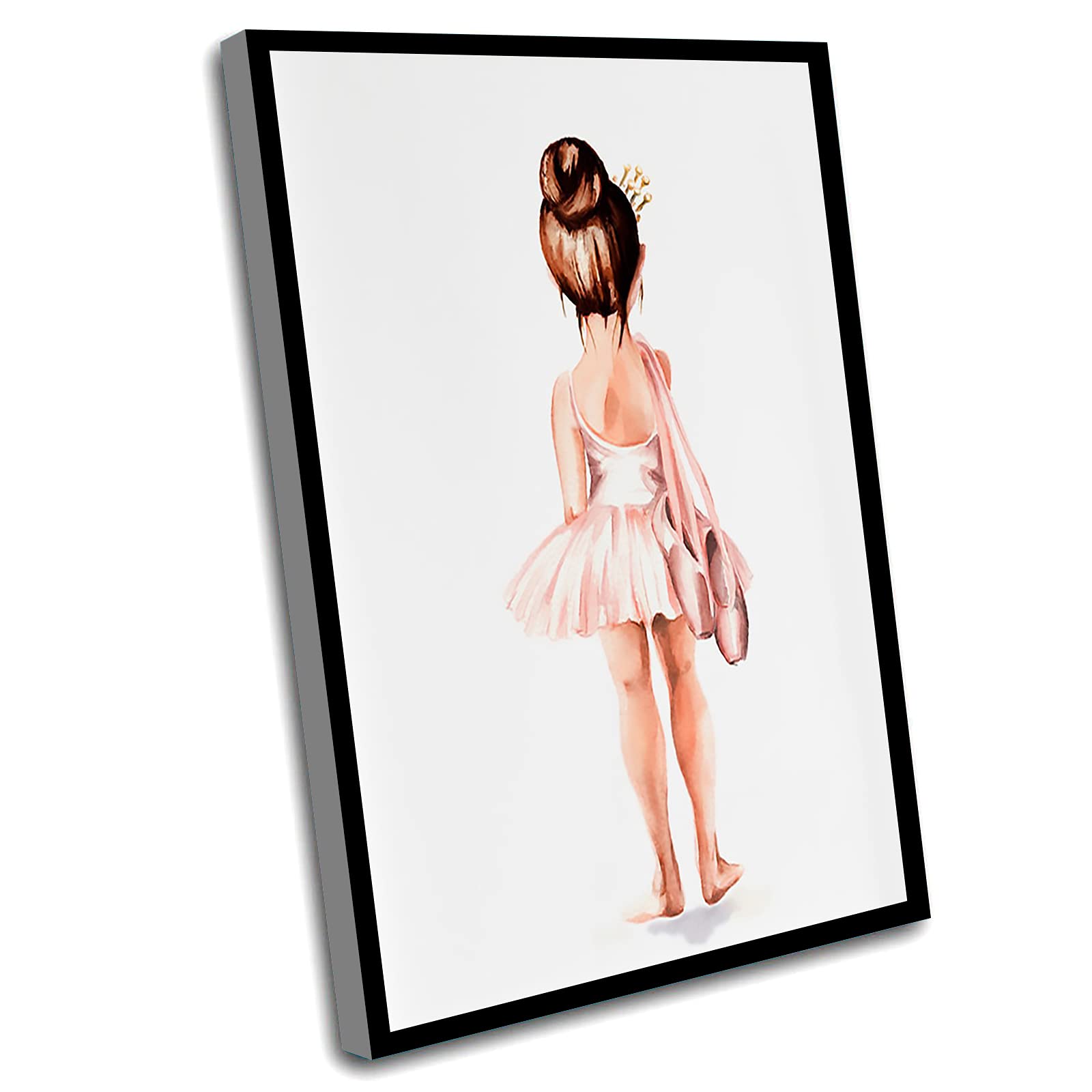 Brunette Ballerina Wall Art Print - 16x24 Inch Framed Watercolor Nursery Decor for Baby Girl & Toddler Bedroom in Blush Pink | Perfect for Nursery, Kids Room & Home Decoration