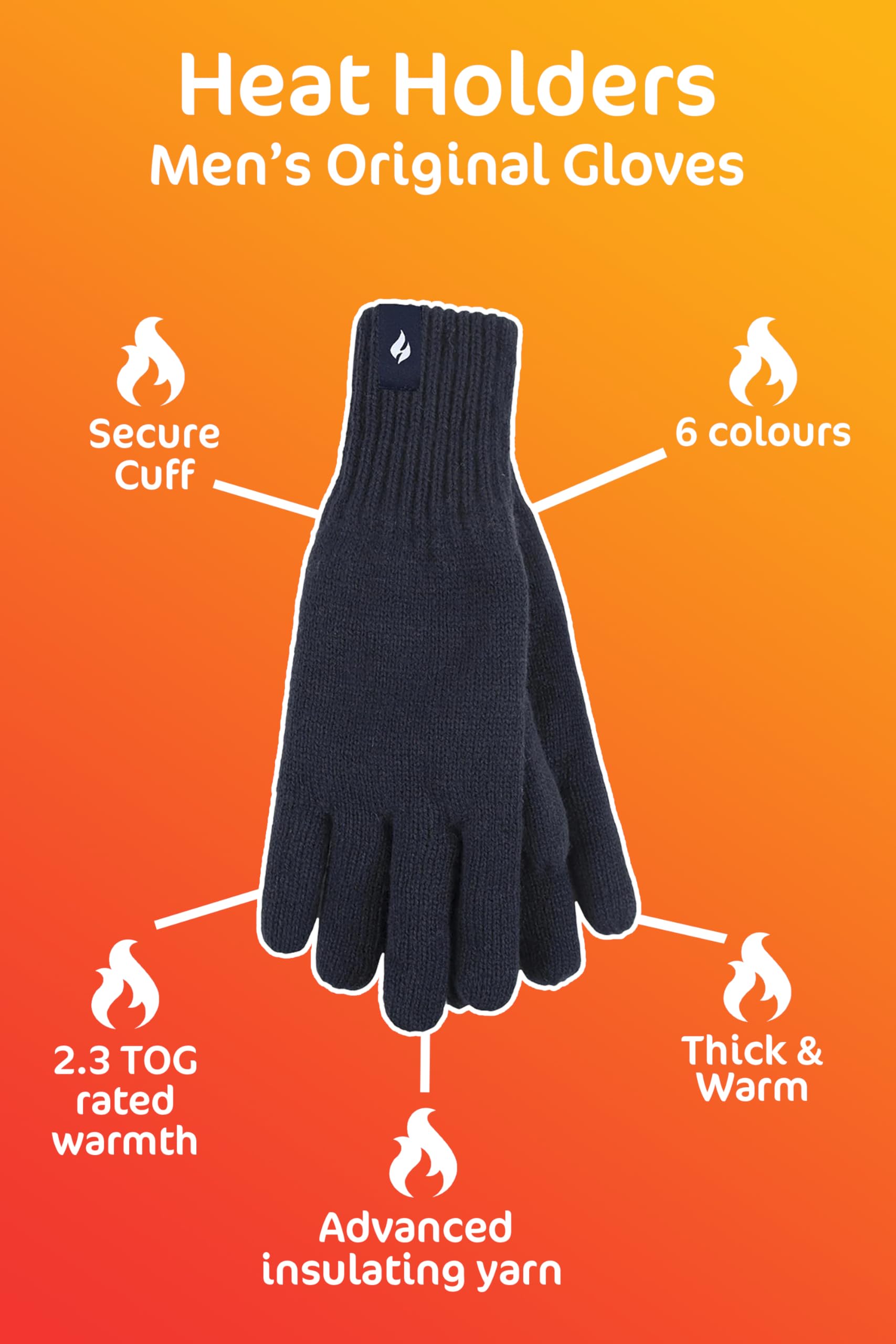 Heat Holder Thermal Gloves for Men - 1 Pair with Heatweaver Yarn, Gray, Size L/XL - Perfect for Winter Sports, Skiing, Snowboarding & Outdoor Activities
