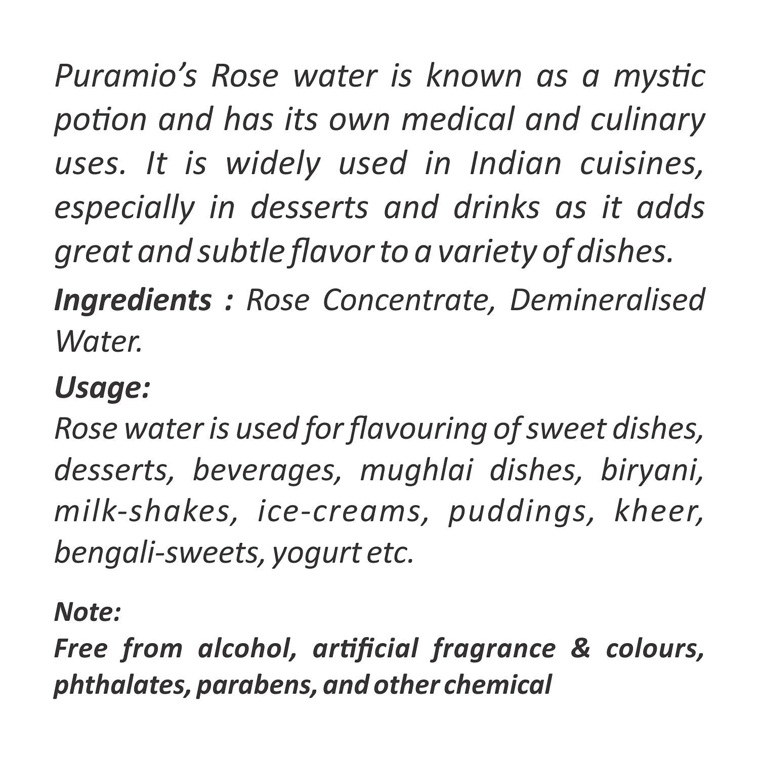 PURAMIO Pure Rose Water for Cooking, Baking & Skincare - 500ml (Pack of 2) - Natural Floral Hydrosol for Face Toner, Middle Eastern Recipes & Aromatherapy