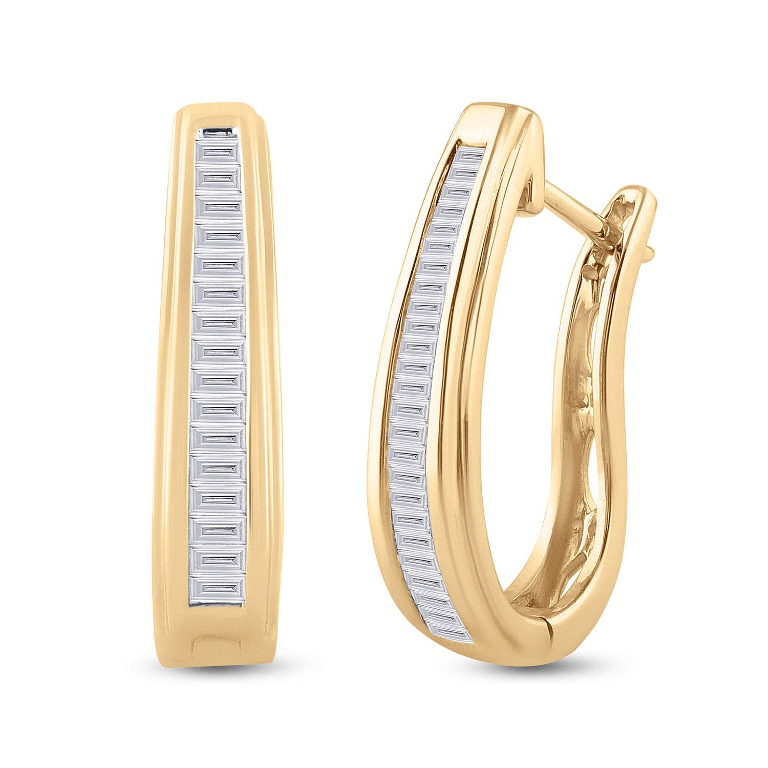 10kt Yellow Gold Women's Baguette Diamond Hoop Earrings - 1/2 Cttw, Elegant Dainty Everyday Jewelry for Gifts, Parties & Special Occasions