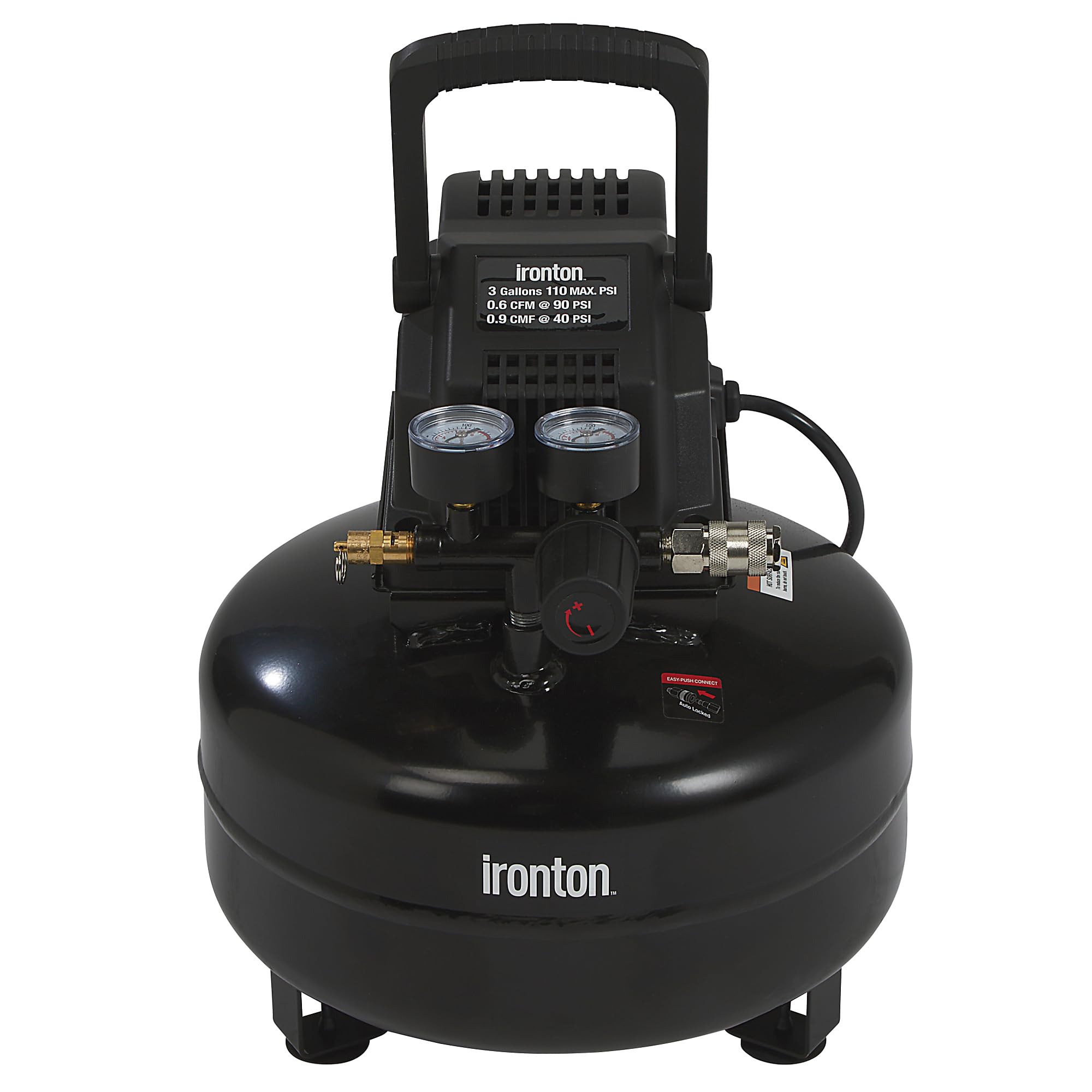 Ironton Oil-Free Pancake Air Compressor - 0.3 HP, 3 Gallon Tank, 110 PSI - Portable & Quiet for Home DIY, Nail Guns, Inflating Tires & Air Tools