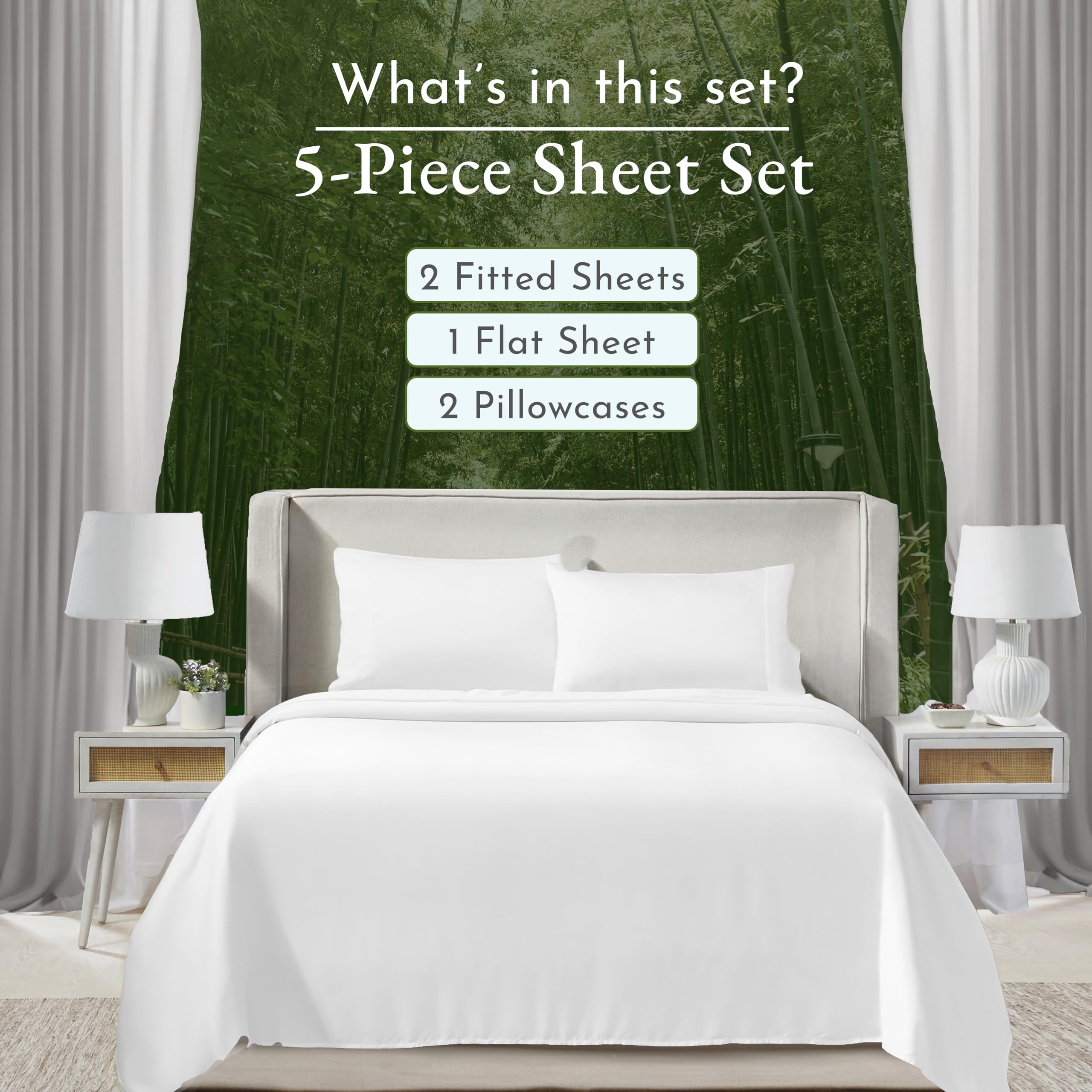 California Design Den Bamboo Rayon Split King Sheet Set for Adjustable Beds - Twin Deep Pocket Fitted Sheets, Ultra Soft & Cooling White Bedding (Split King, White) | Perfect for Hot Sleepers & Luxury Bedrooms