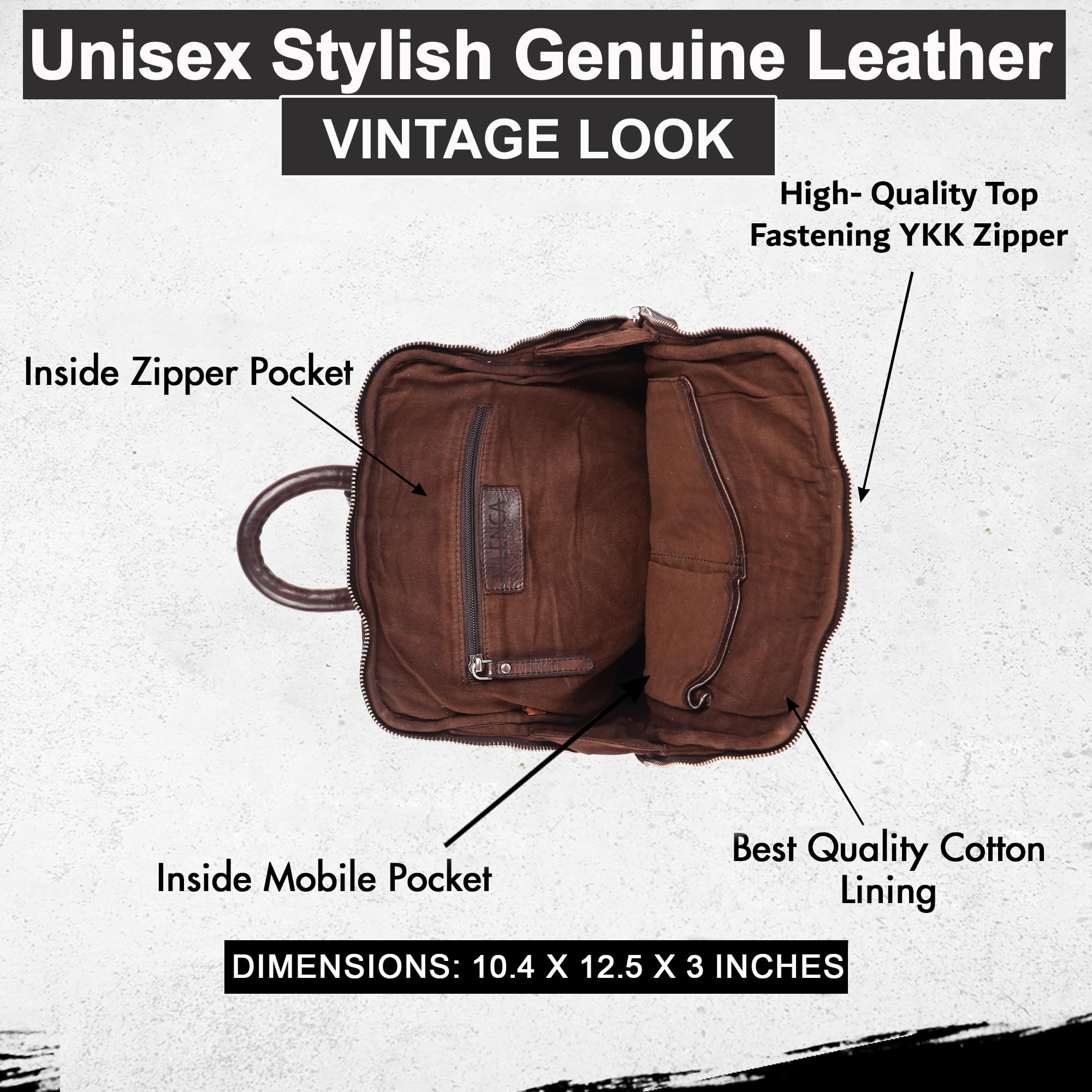 12.5 Inch Genuine Leather Backpack for Women & Men - Adjustable Shoulder Straps, Durable Brown Leather Laptop Backpack - Perfect for Work, Travel & School