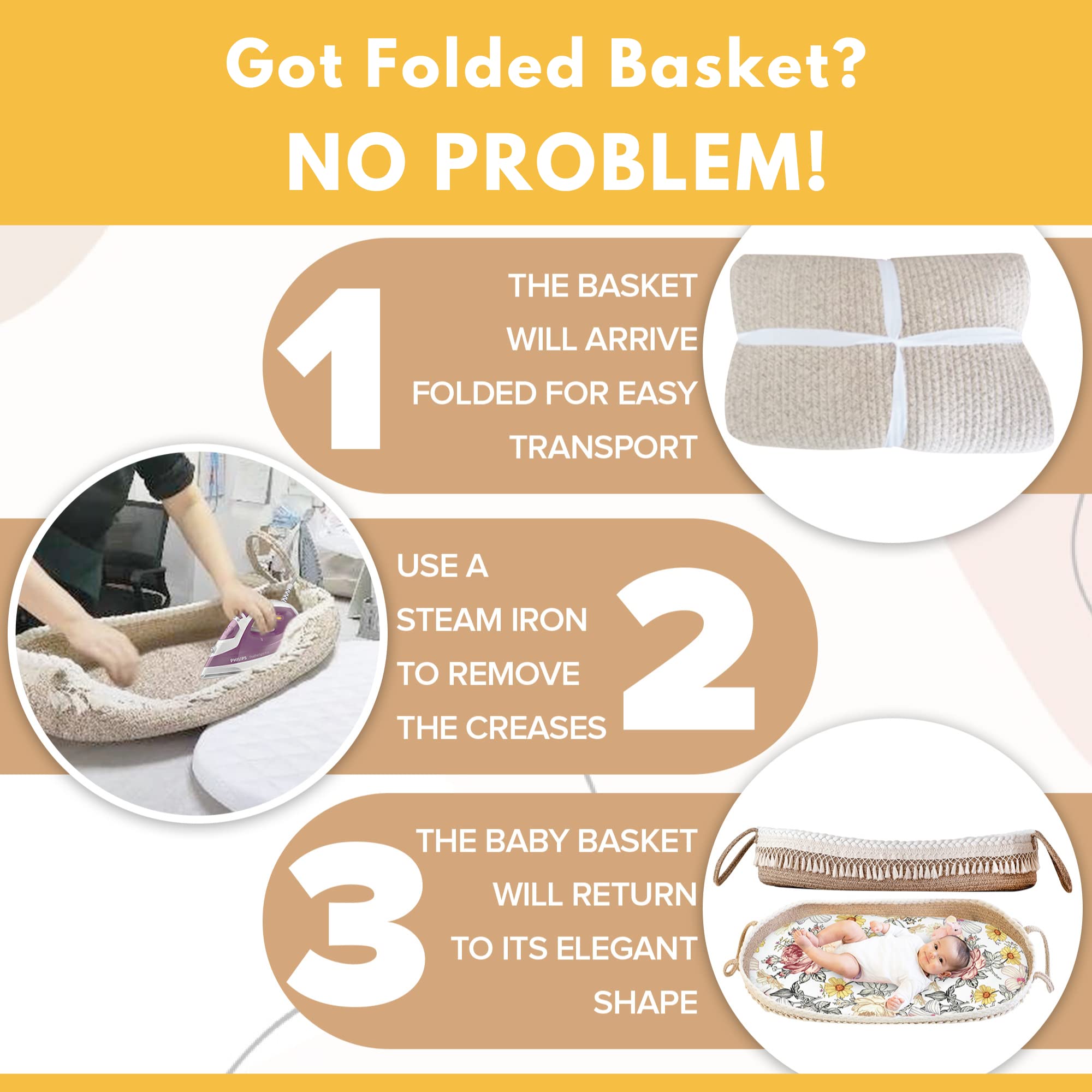 Handmade Macrame Boho Baby Changing Basket Kit - 100% Cotton Woven Moses Basket with Waterproof Pad & Floral Pad, Nursery Decor, Milestone Cards, Changing Table Topper for Dresser - Perfect for Newborn Care, Baby Showers & Boho Nursery Themes